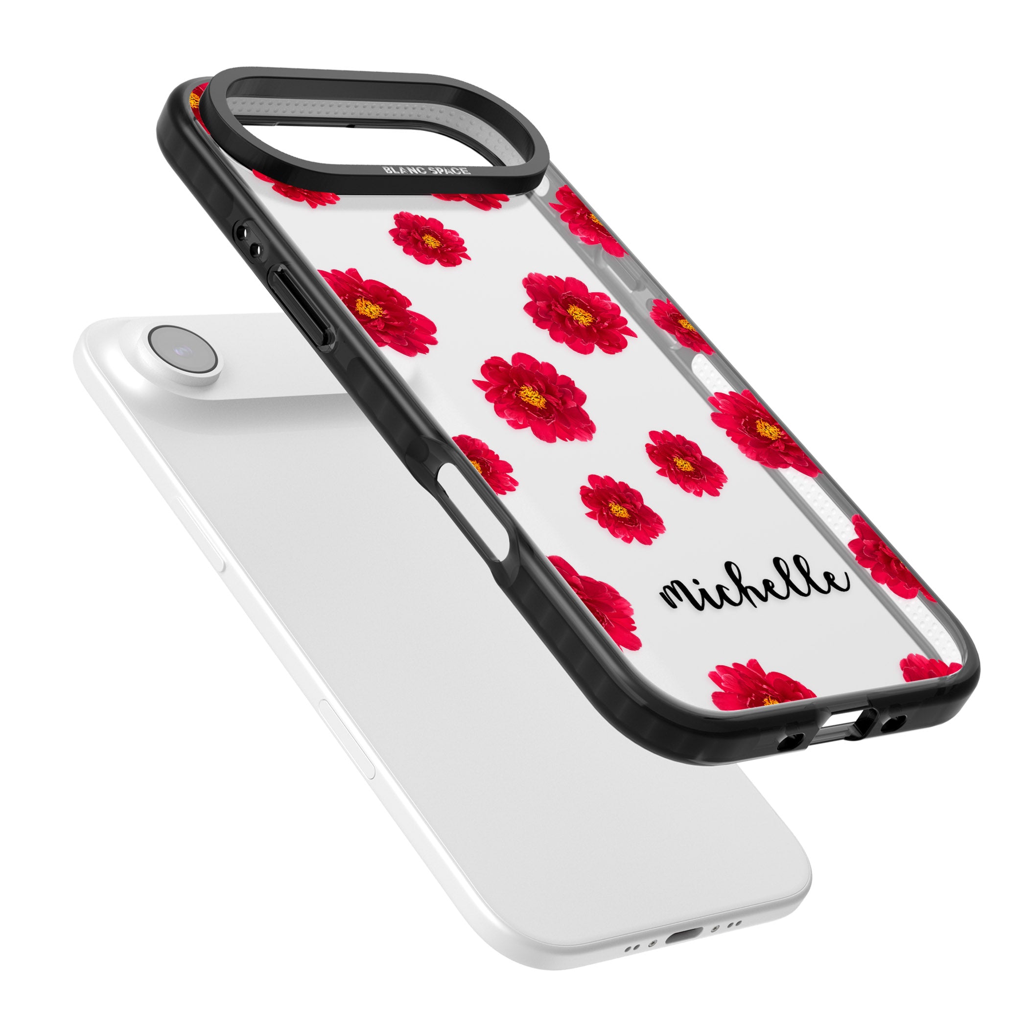 Personalised Red Peonies & Cursive iPhone 17 Air Impact Black Phone Case Colours