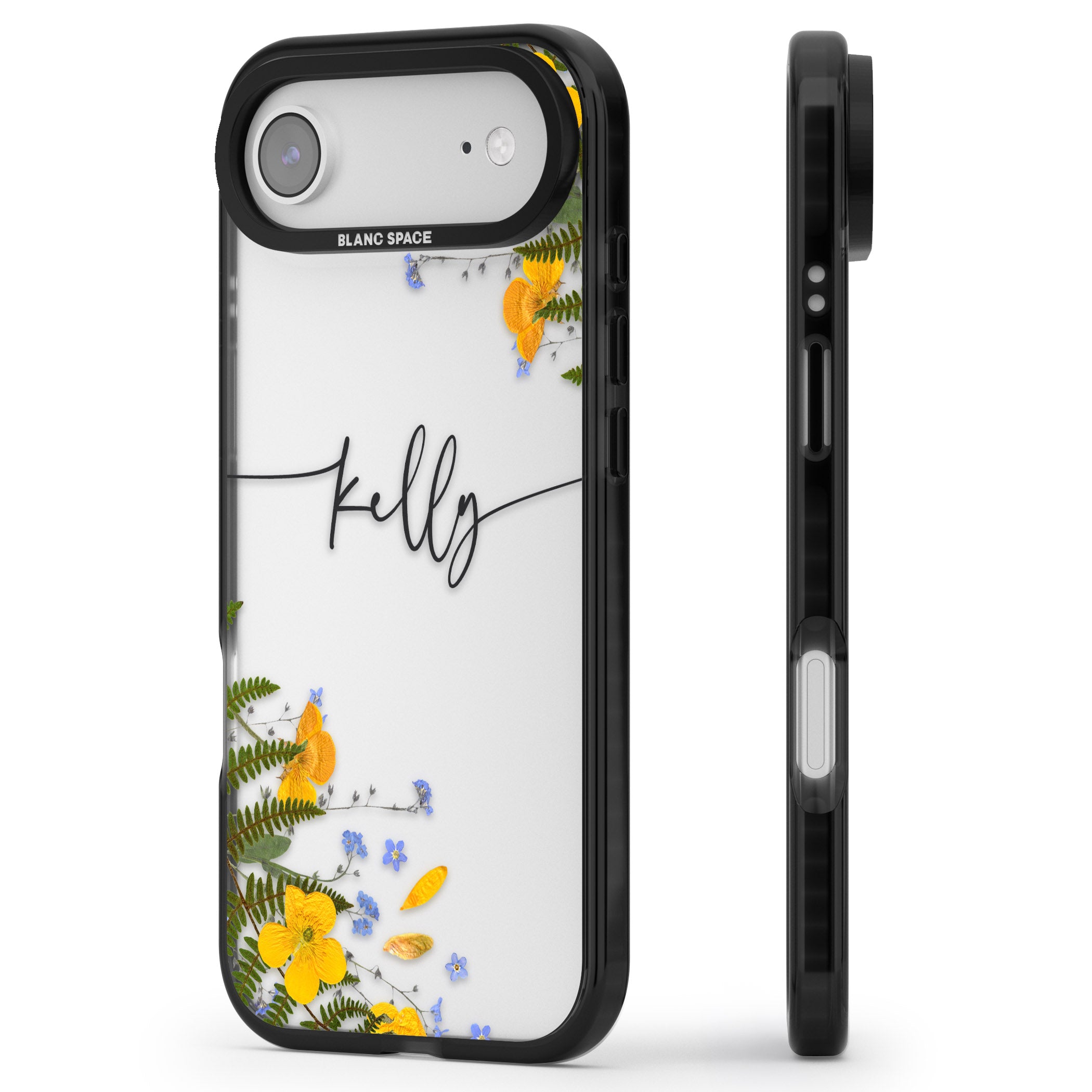 Personalised Ferns & Wildflowers iPhone 17 Air Impact Black Phone Case Side Profile