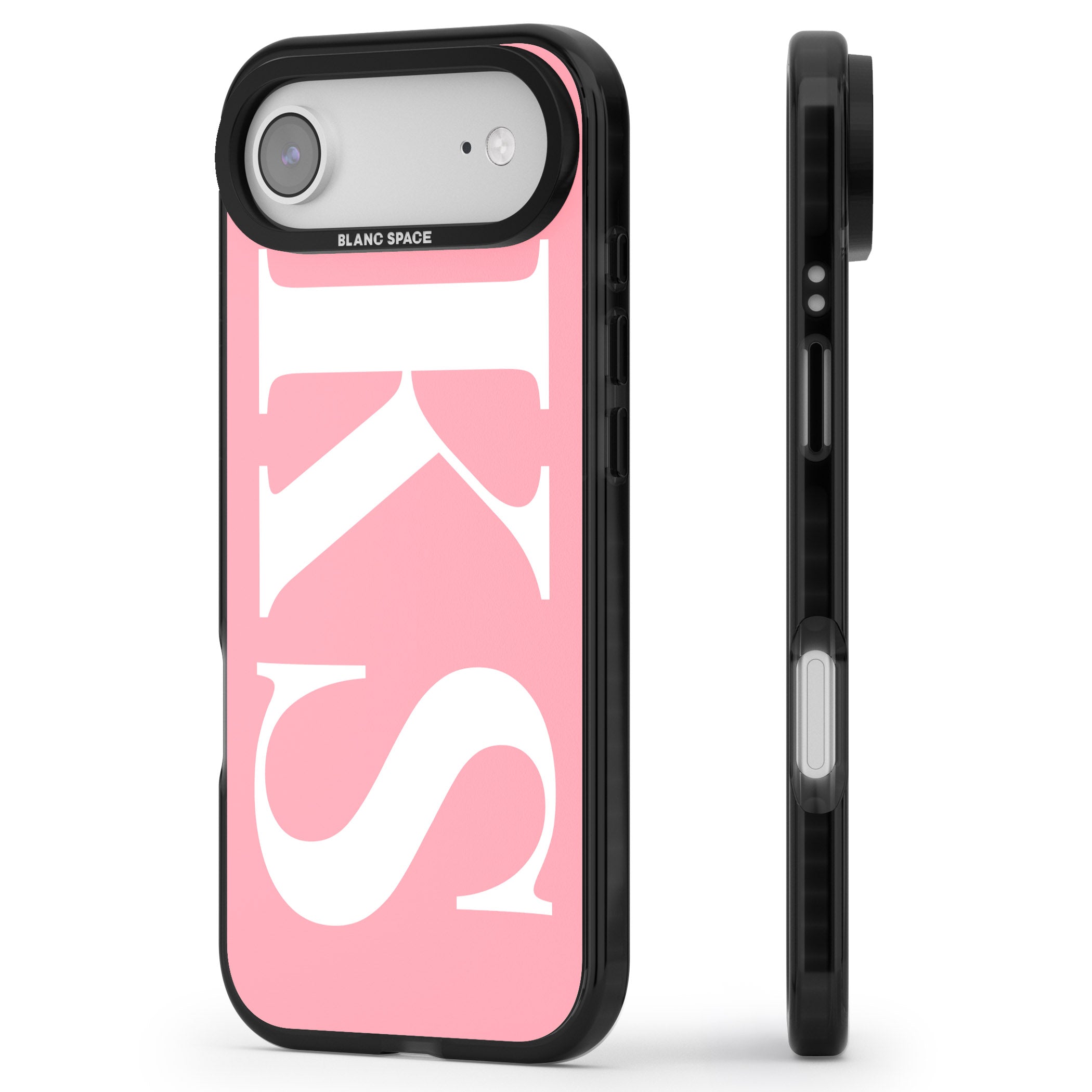 Personalised White & Pink Letters iPhone 17 Air Impact Black Phone Case Side Profile
