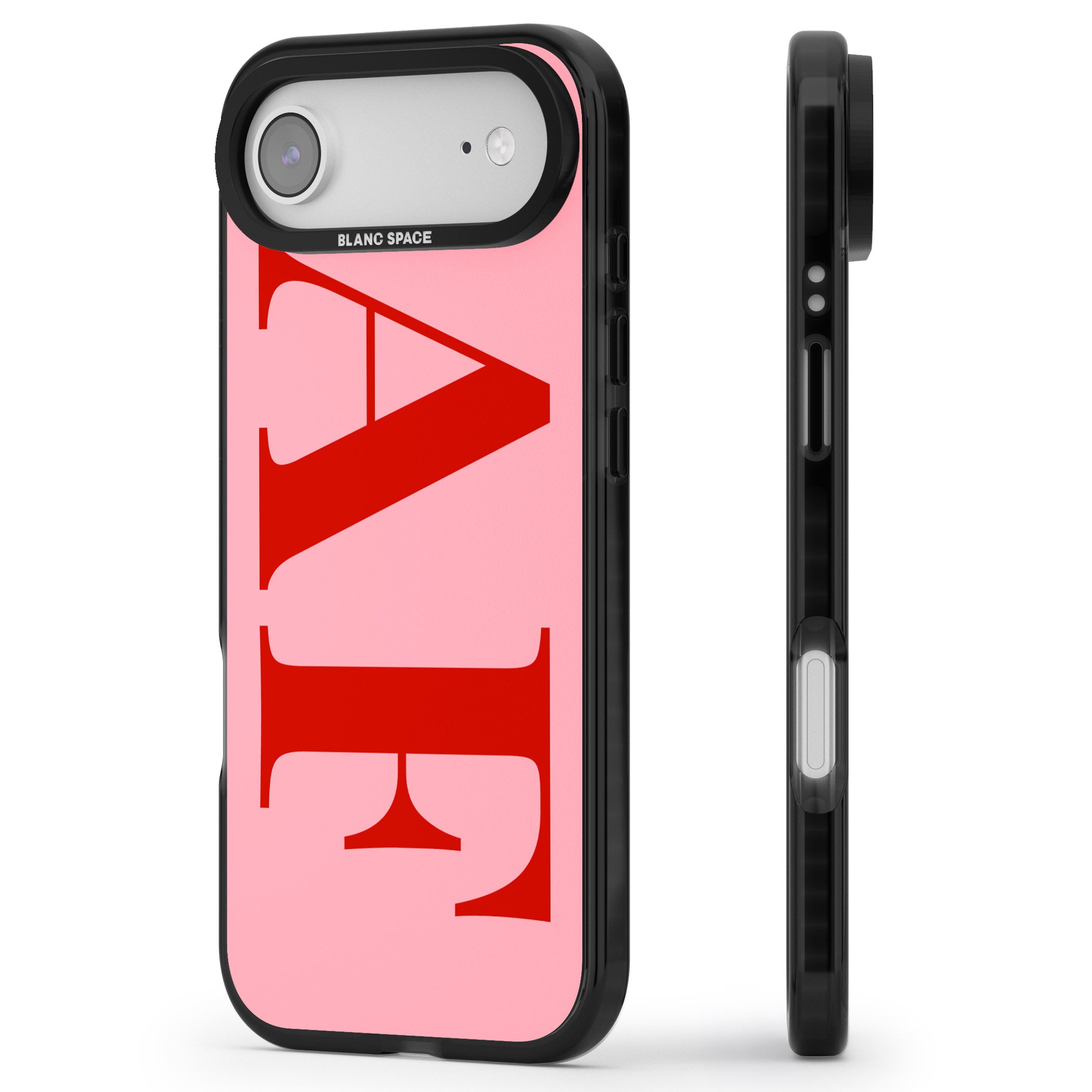 Personalised Red & Pink Letters iPhone 17 Air Impact Black Phone Case Side Profile