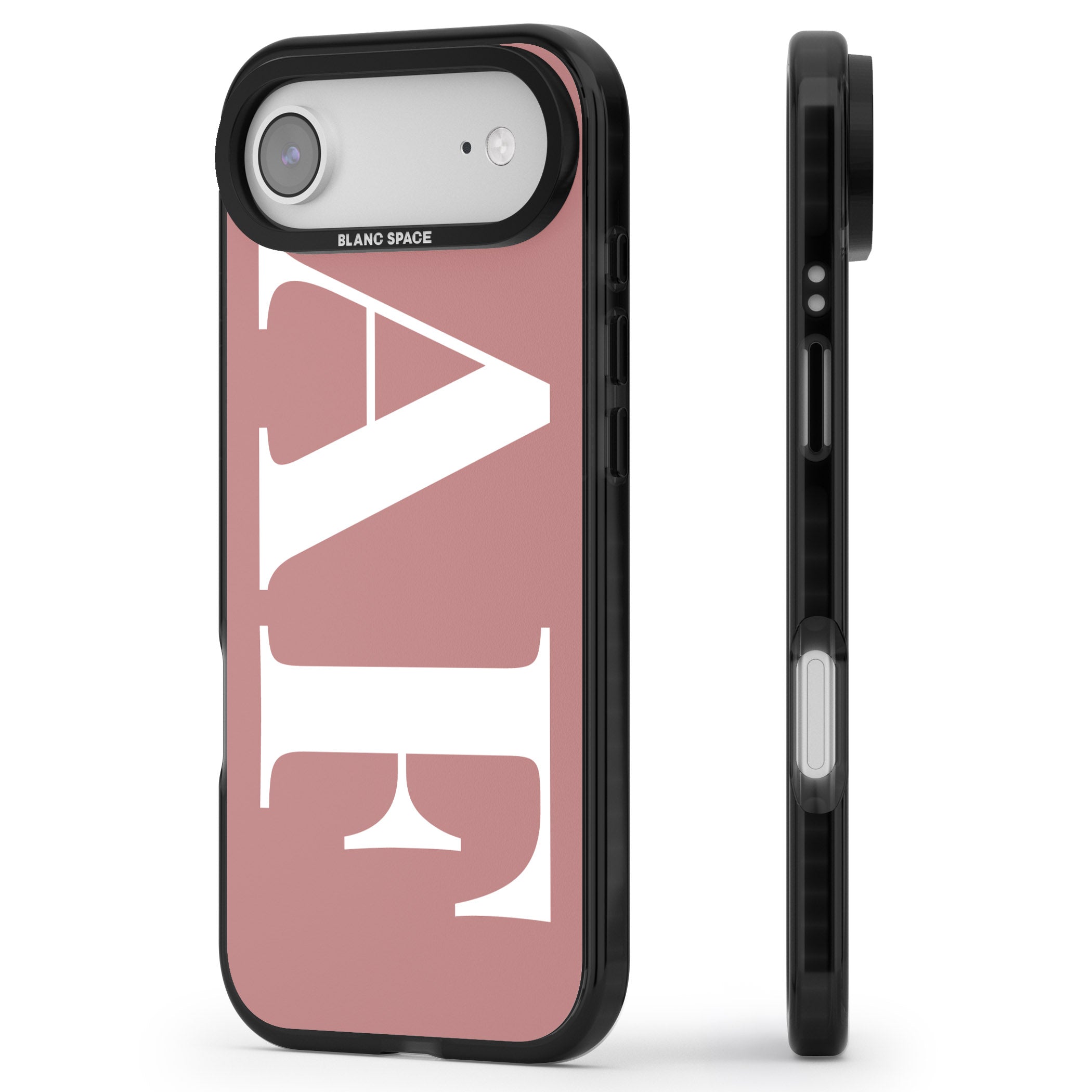 Personalised White & Rose Letters iPhone 17 Air Impact Black Phone Case Side Profile