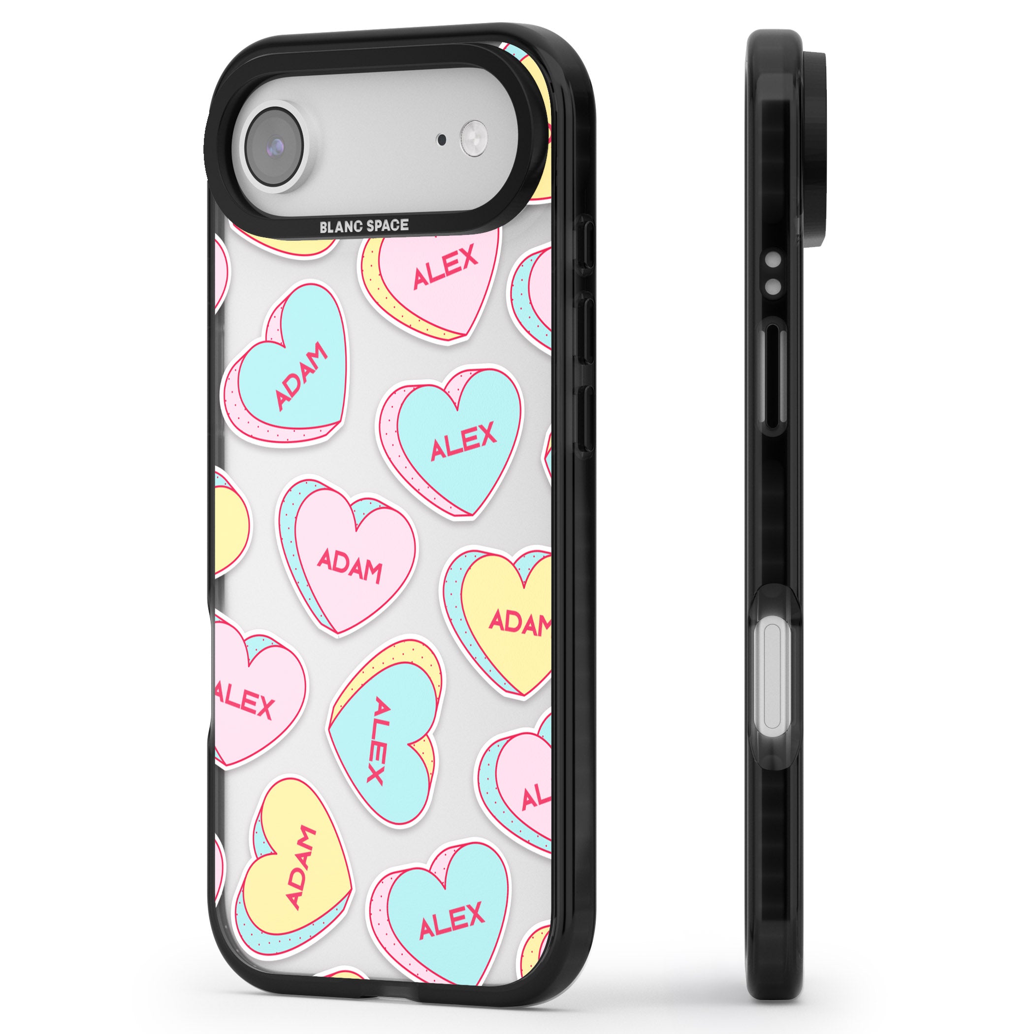 Personalised Love Hearts iPhone 17 Air Impact Black Phone Case Side Profile
