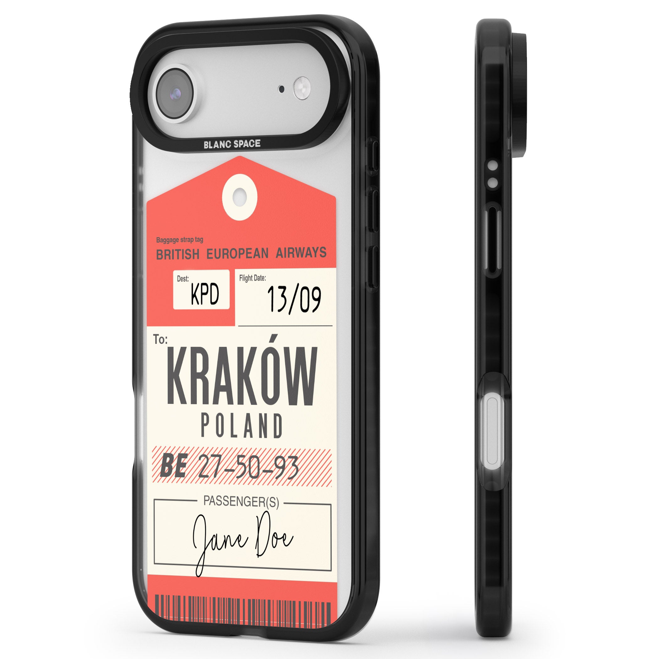 Personalised Vintage Bea Luggage Tag iPhone 17 Air Impact Black Phone Case Side Profile