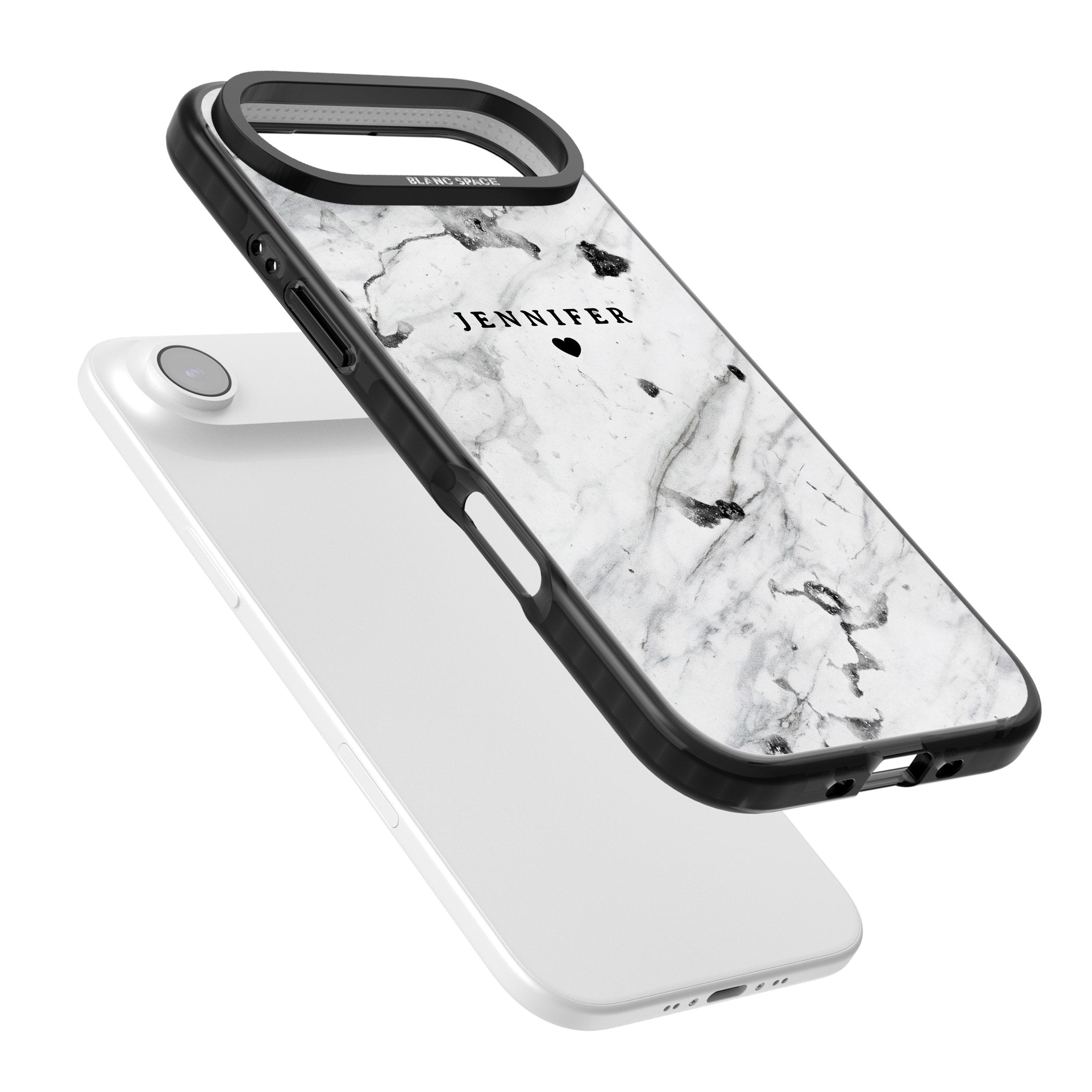 Personalised Marble Heart iPhone 17 Air Impact Black Phone Case Colours