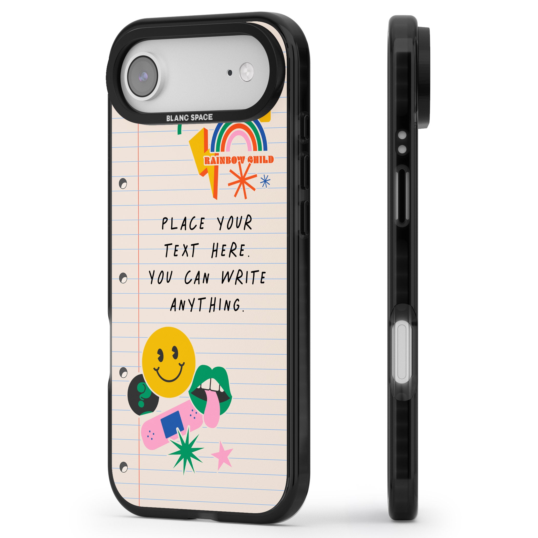 Personalised Retro Rainbow Fun iPhone 17 Air Impact Black Phone Case Side Profile