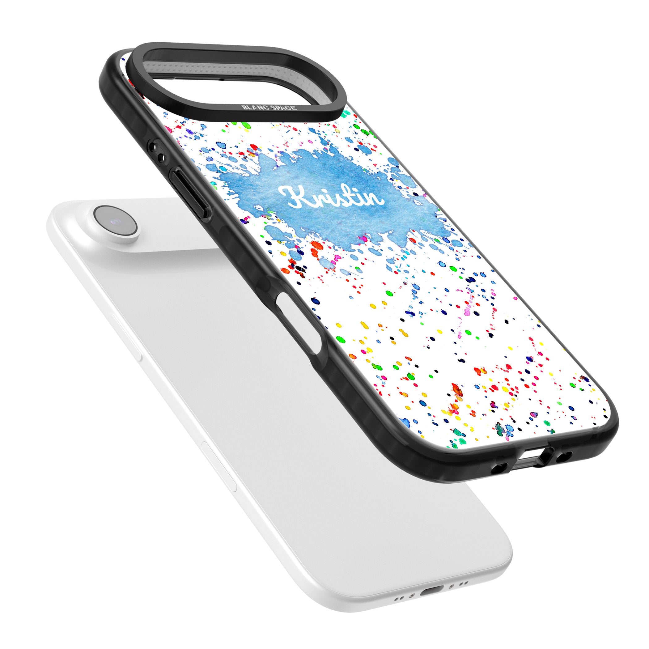 Personalised Rainbow Splatter Name iPhone 17 Air Impact Black Phone Case Colours