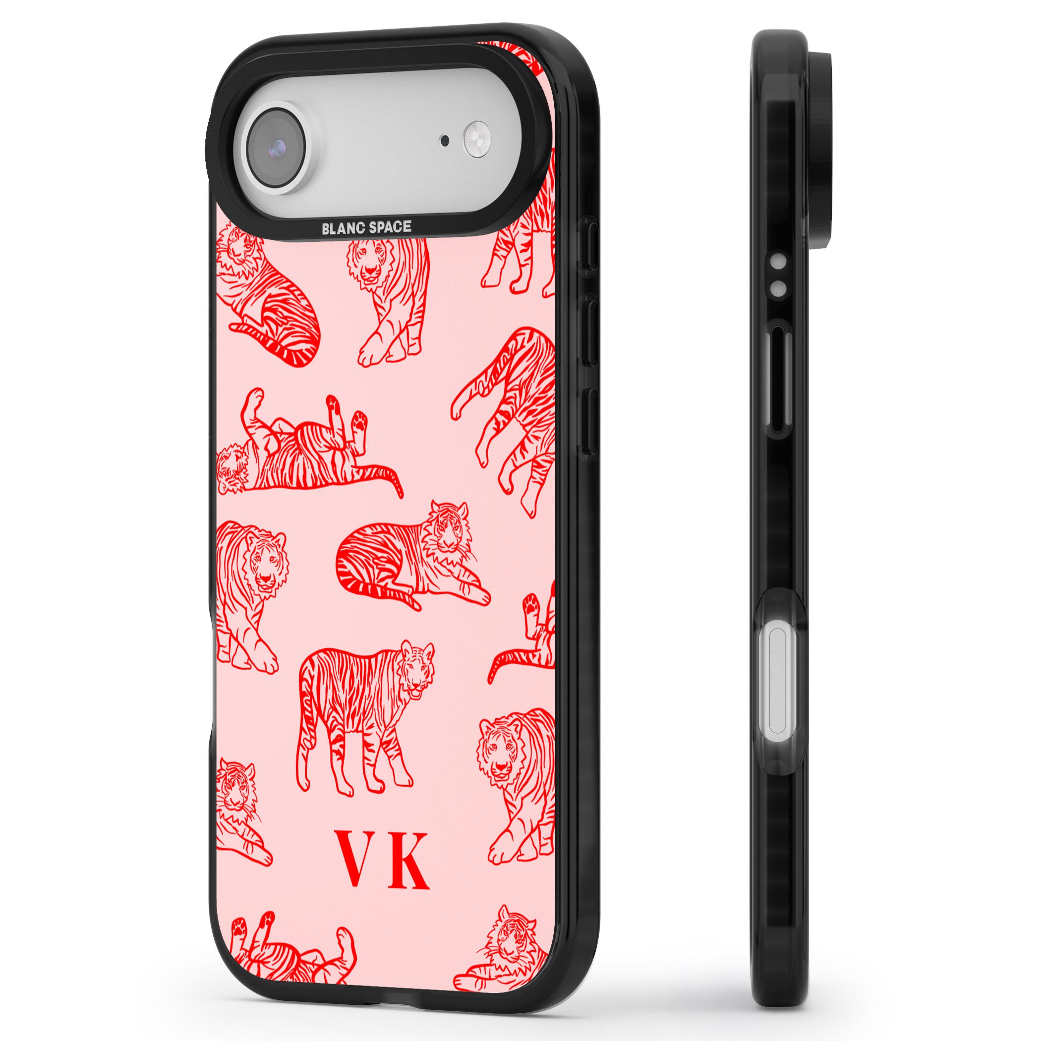 Personalised Red Tiger Outlines On Pink iPhone 17 Air Impact Black Phone Case Side Profile