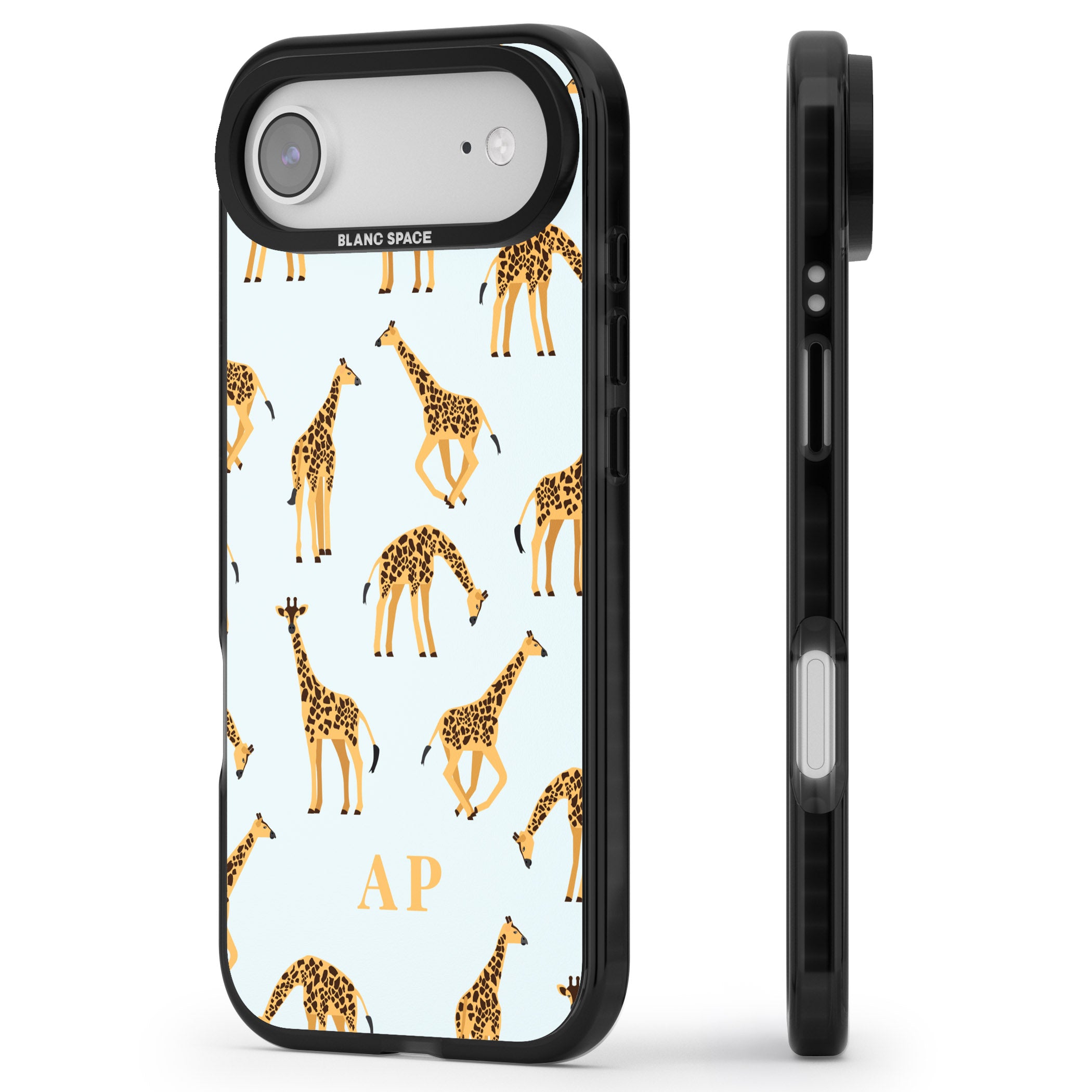 Personalised Safari Giraffe Pattern On Blue iPhone 17 Air Impact Black Phone Case Side Profile