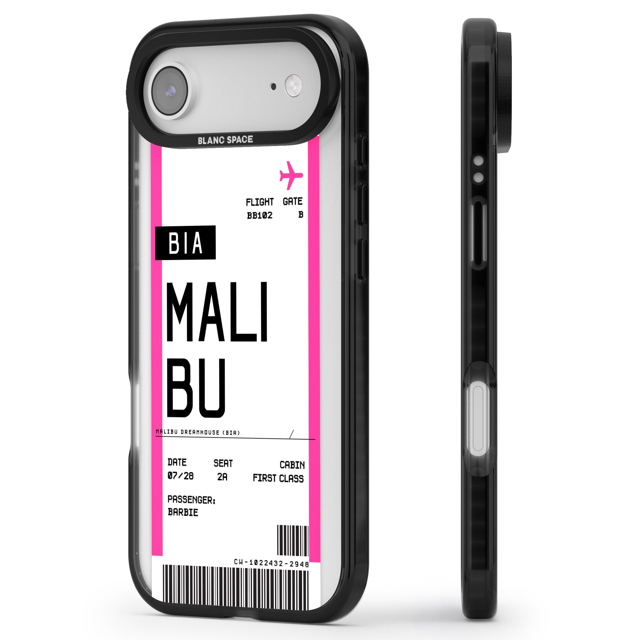 Personalised Pink Malibu Boarding Pass iPhone 17 Air Impact Black Phone Case Side Profile
