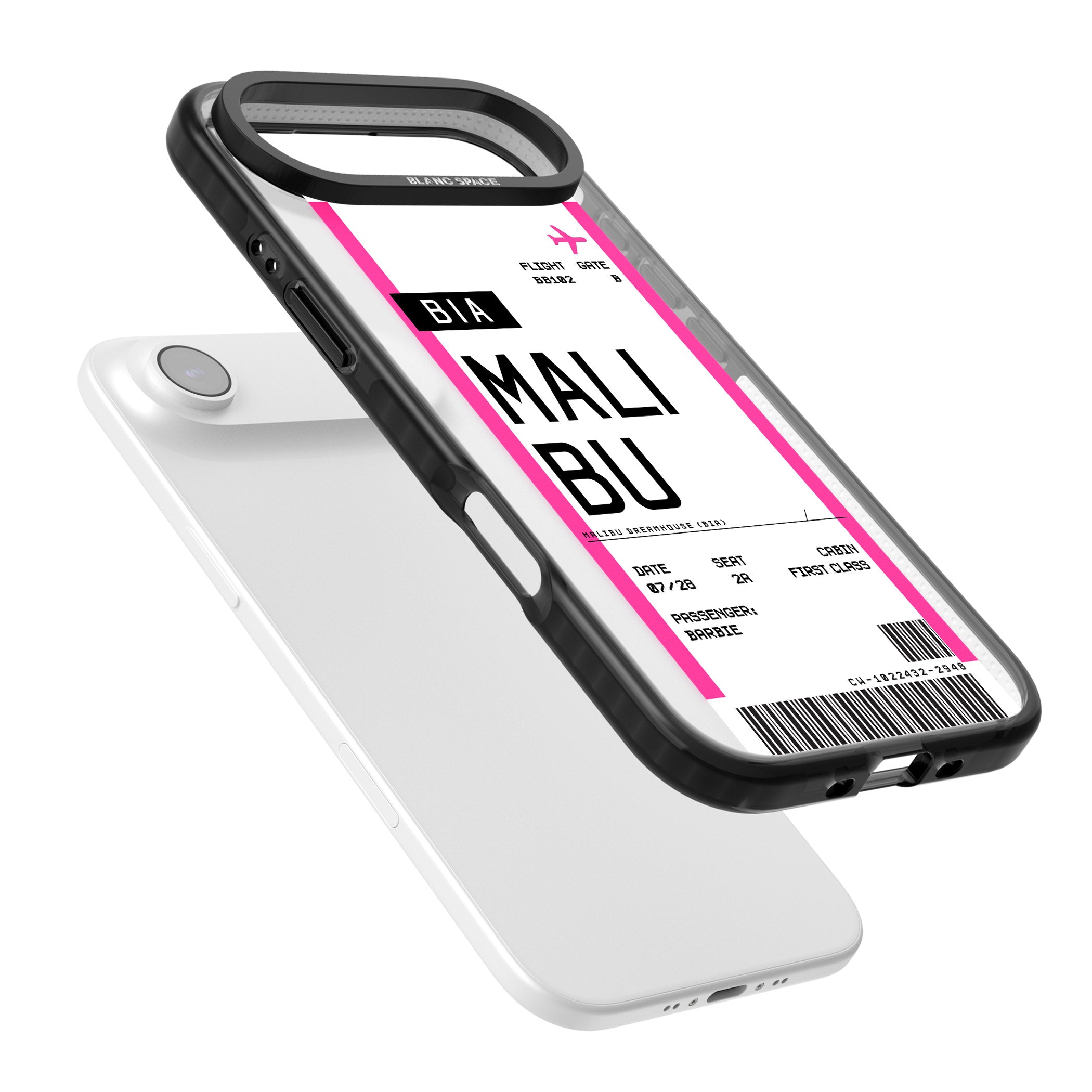 Personalised Pink Malibu Boarding Pass iPhone 17 Air Impact Black Phone Case Colours