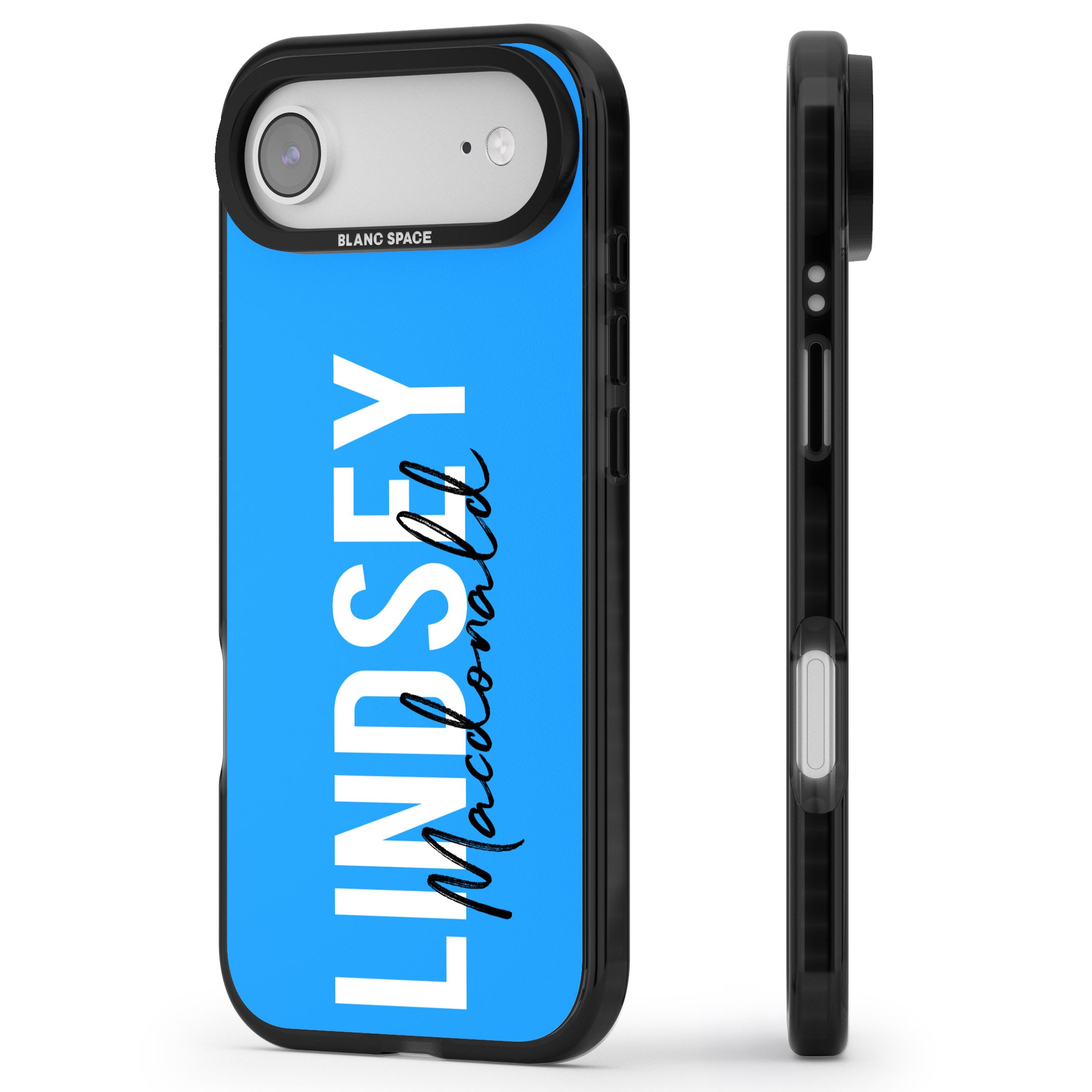 Personalised Bold Name: Blue iPhone 17 Air Impact Black Phone Case Side Profile