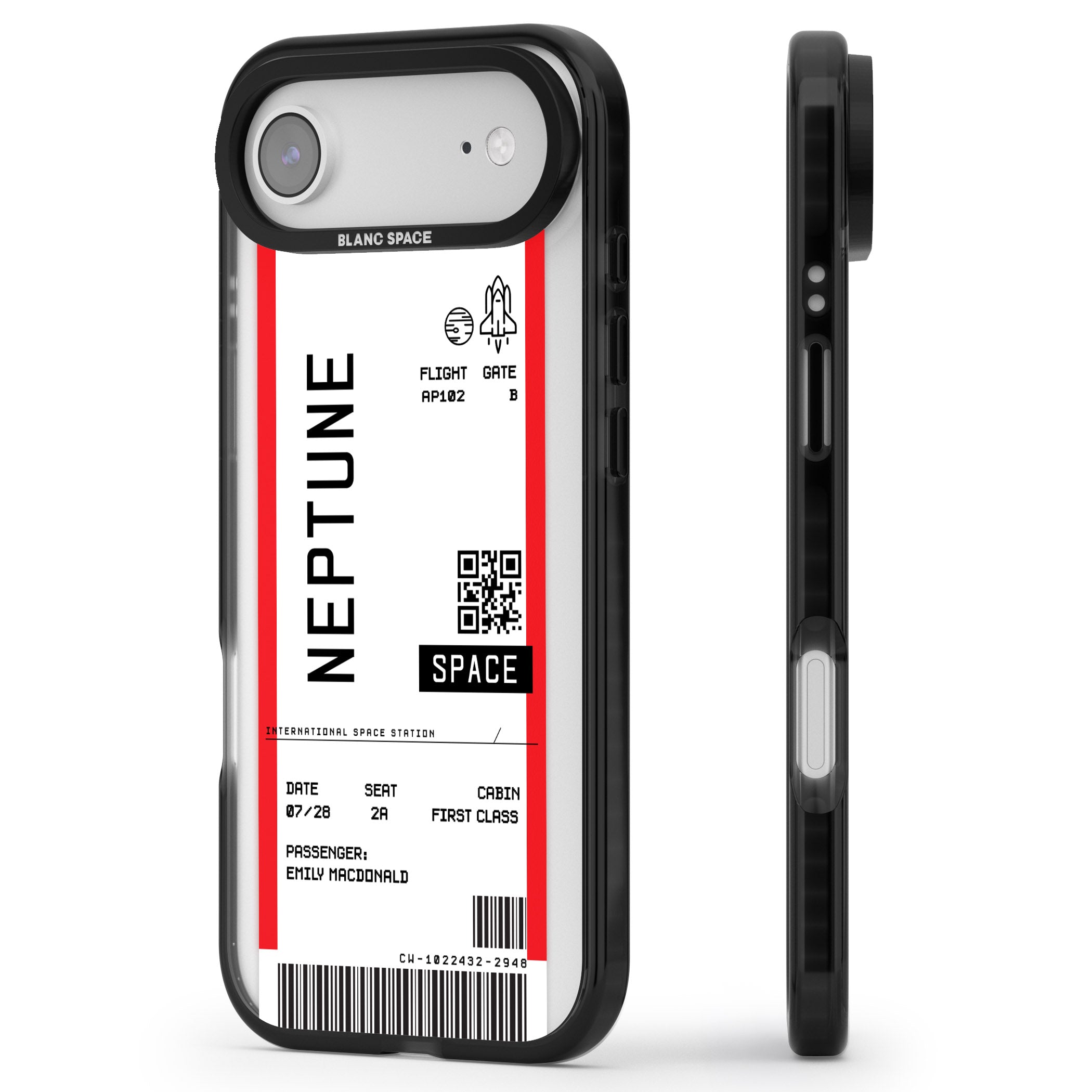 Personalised Neptune Travel Ticket iPhone 17 Air Impact Black Phone Case Side Profile