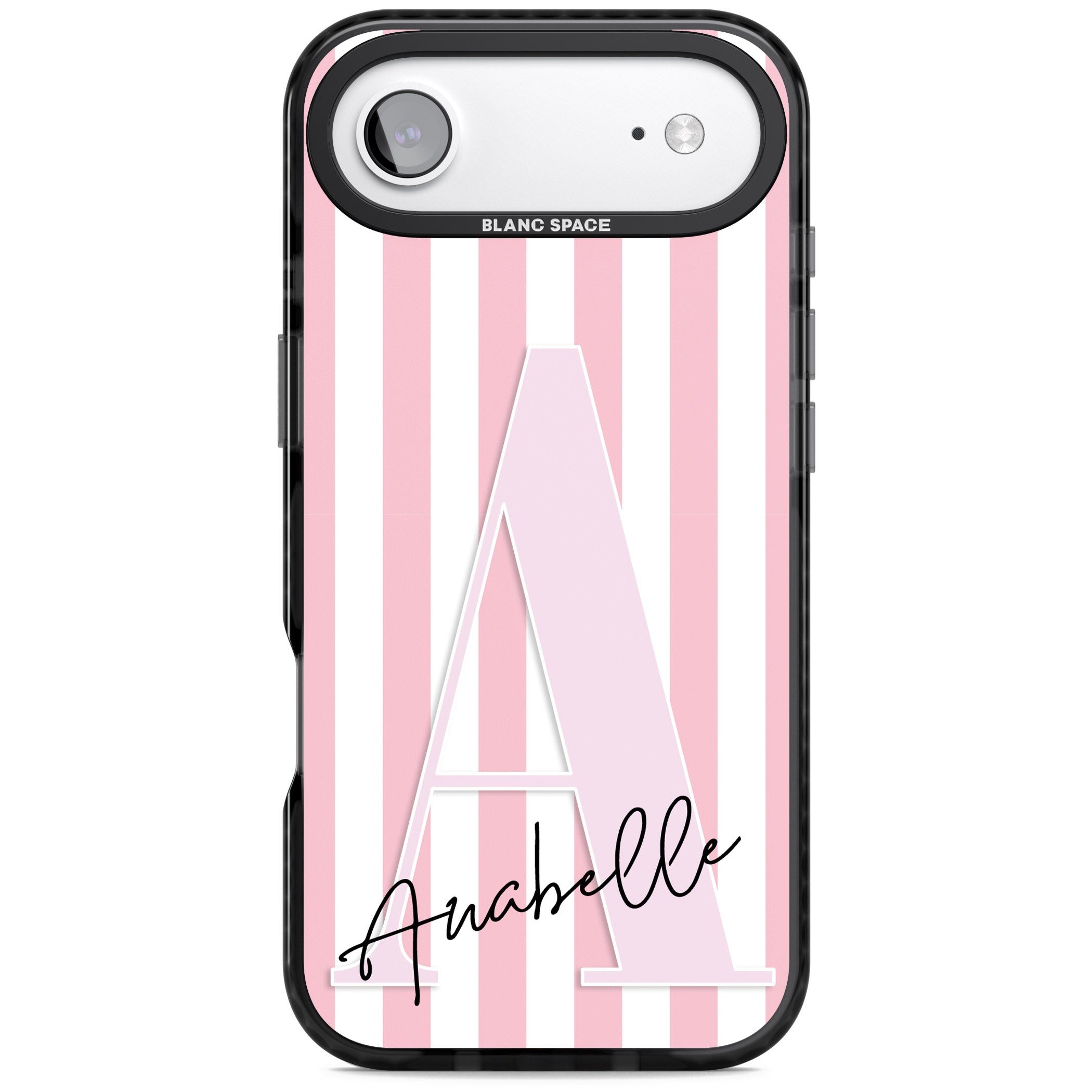 Personalised Pink Stripes & Monogram iPhone 17 Air Impact Black Phone Case