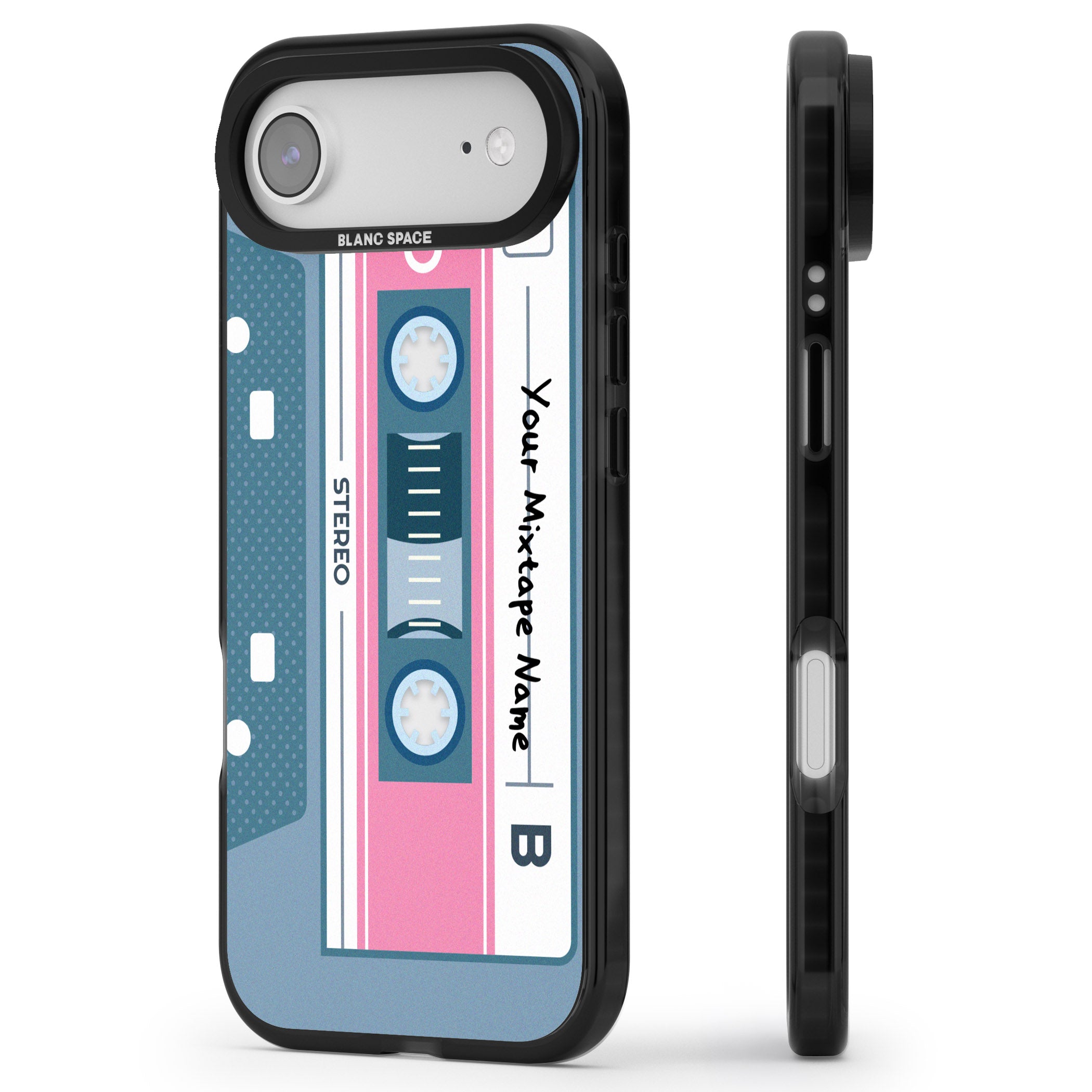 Personalised Retro Cassette Mixtape iPhone 17 Air Impact Black Phone Case Side Profile