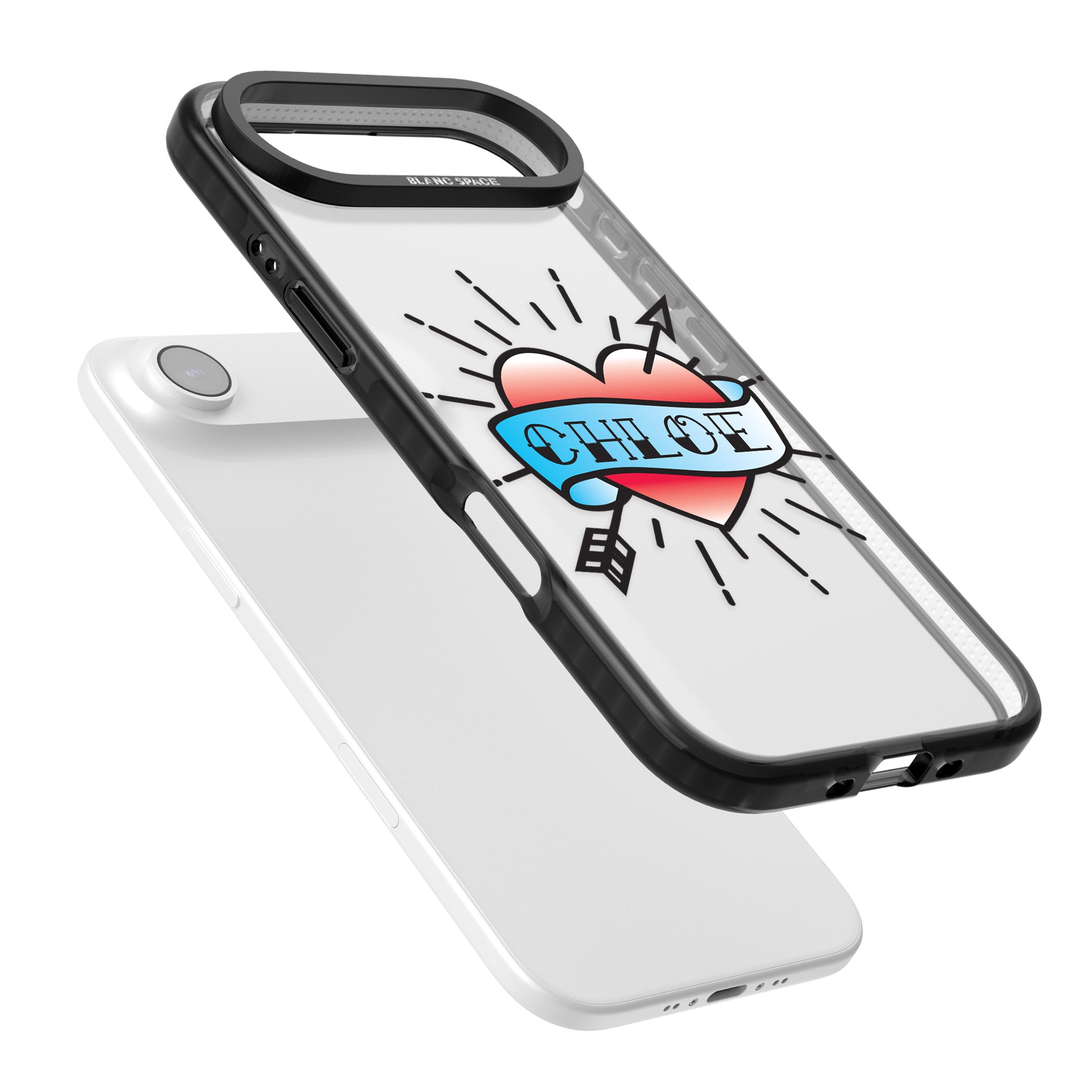 Personalised Heart Tattoo iPhone 17 Air Impact Black Phone Case Colours