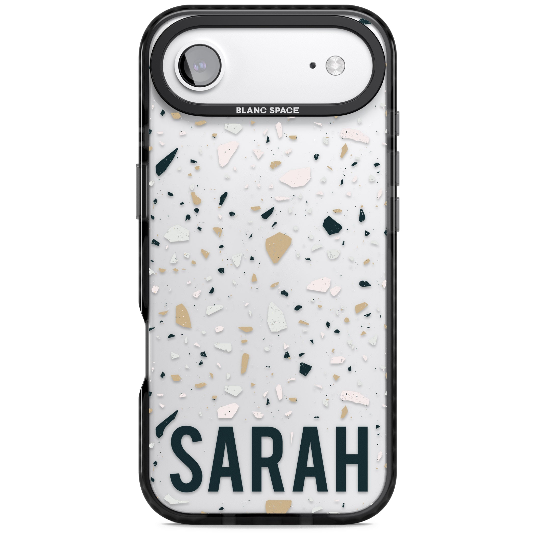 Personalised Terrazzo Blue, Pink, Brown iPhone 17 Air Impact Black Phone Case