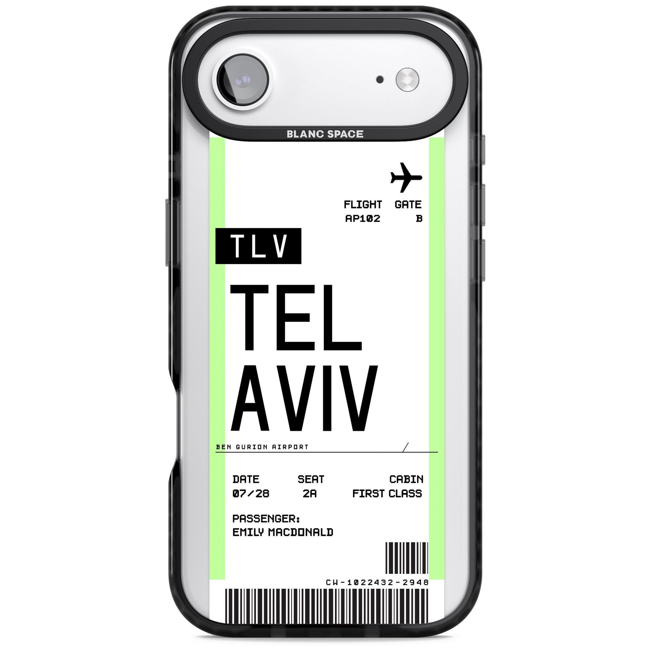 Personalised Tel Aviv Boarding Pass iPhone 17 Air Impact Black Phone Case