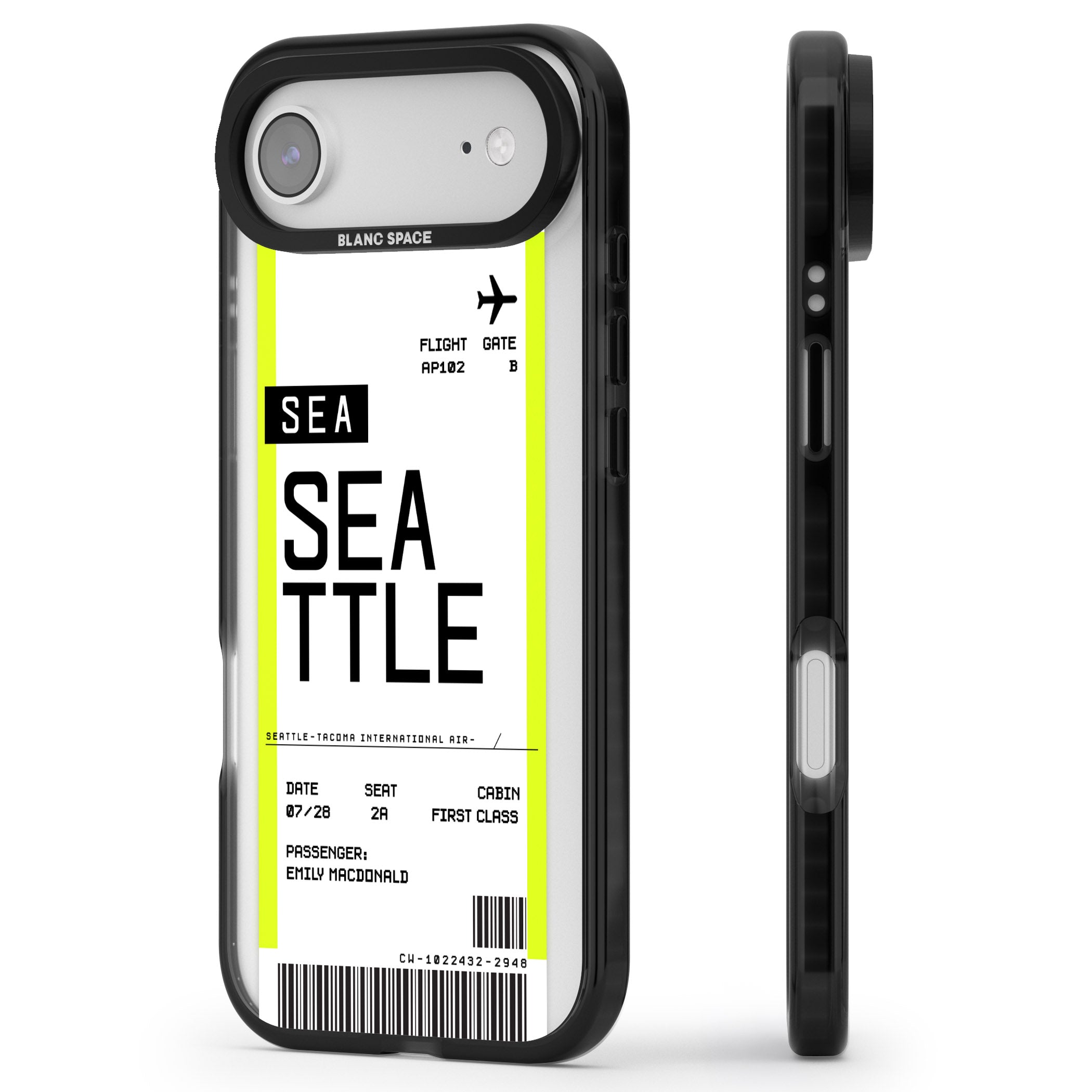 Personalised Seattle Boarding Pass iPhone 17 Air Impact Black Phone Case Side Profile