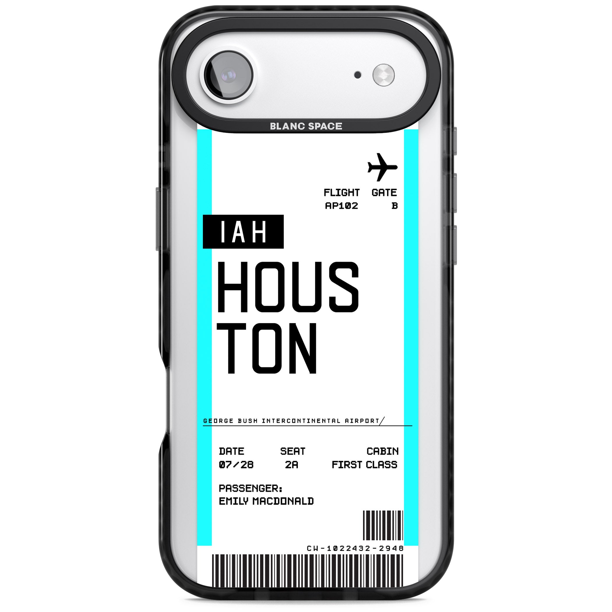 Personalised Houston Boarding Pass iPhone 17 Air Impact Black Phone Case