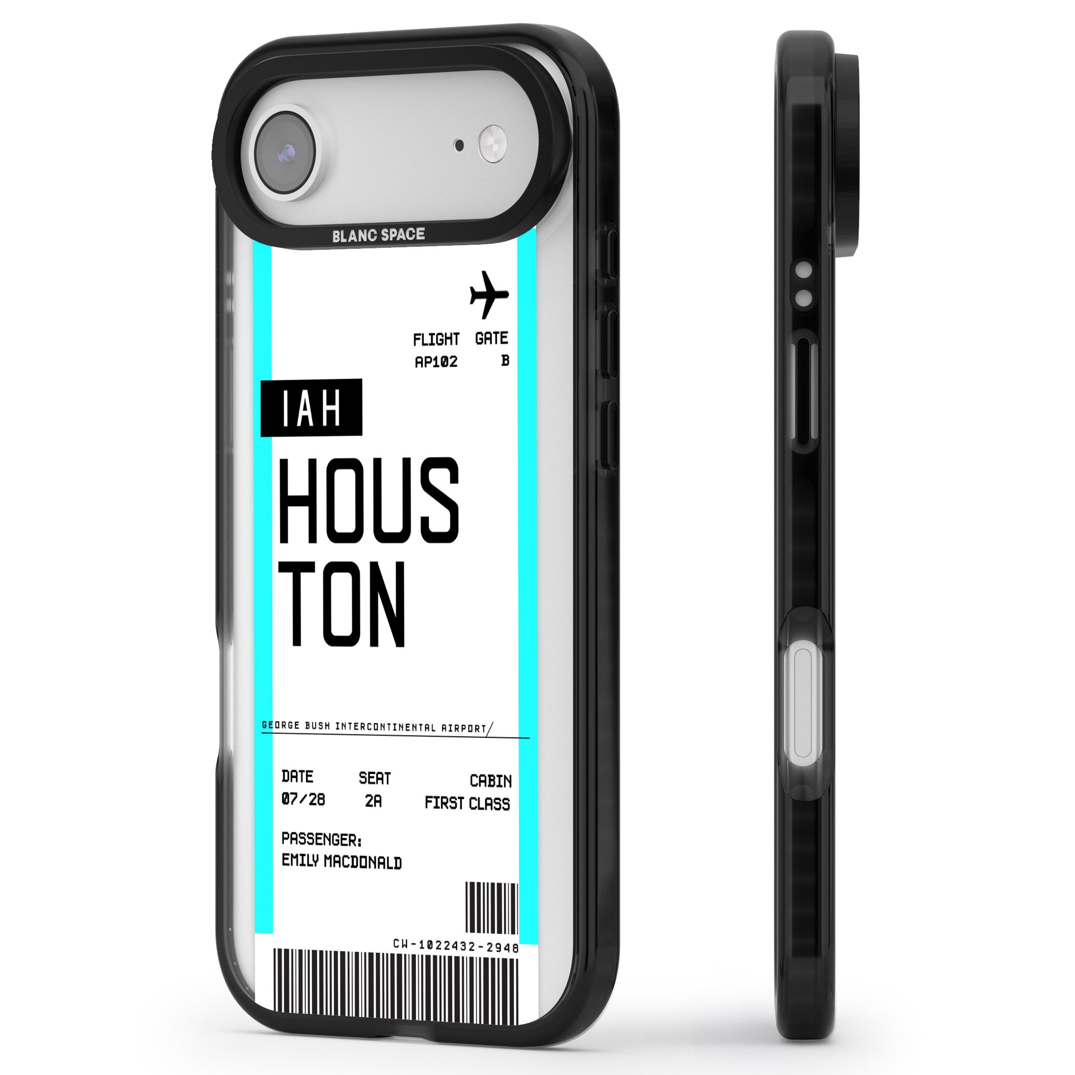 Personalised Houston Boarding Pass iPhone 17 Air Impact Black Phone Case Side Profile