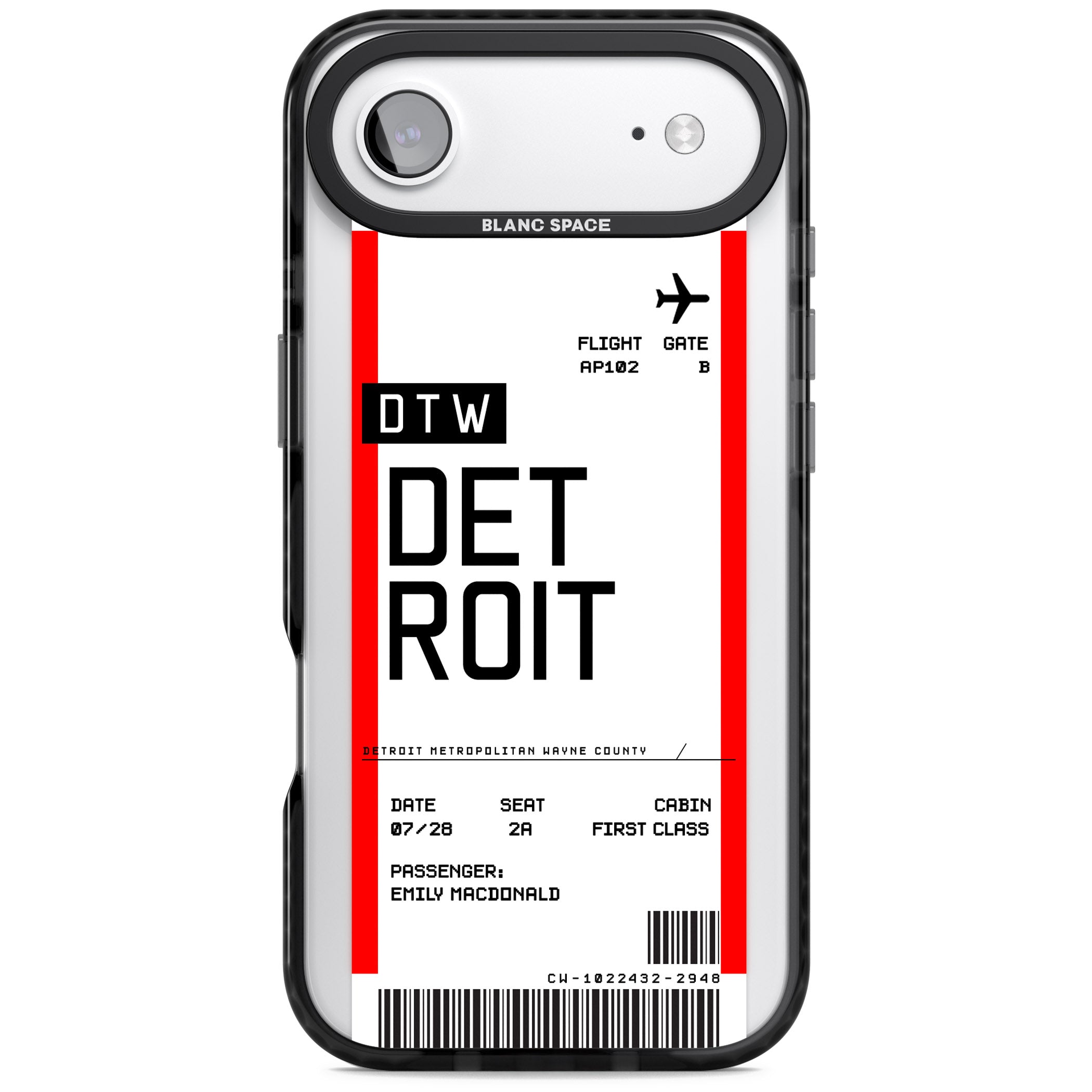 Personalised Detroit Boarding Pass iPhone 17 Air Impact Black Phone Case