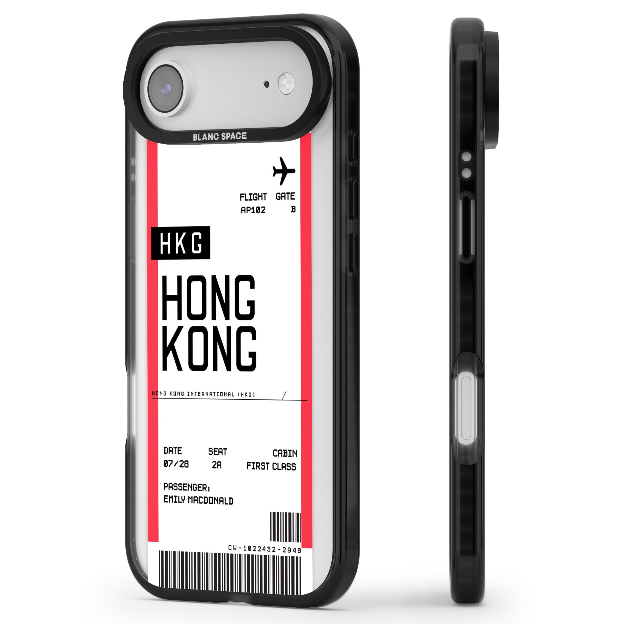 Personalised Hong Kong Boarding Pass iPhone 17 Air Impact Black Phone Case Side Profile