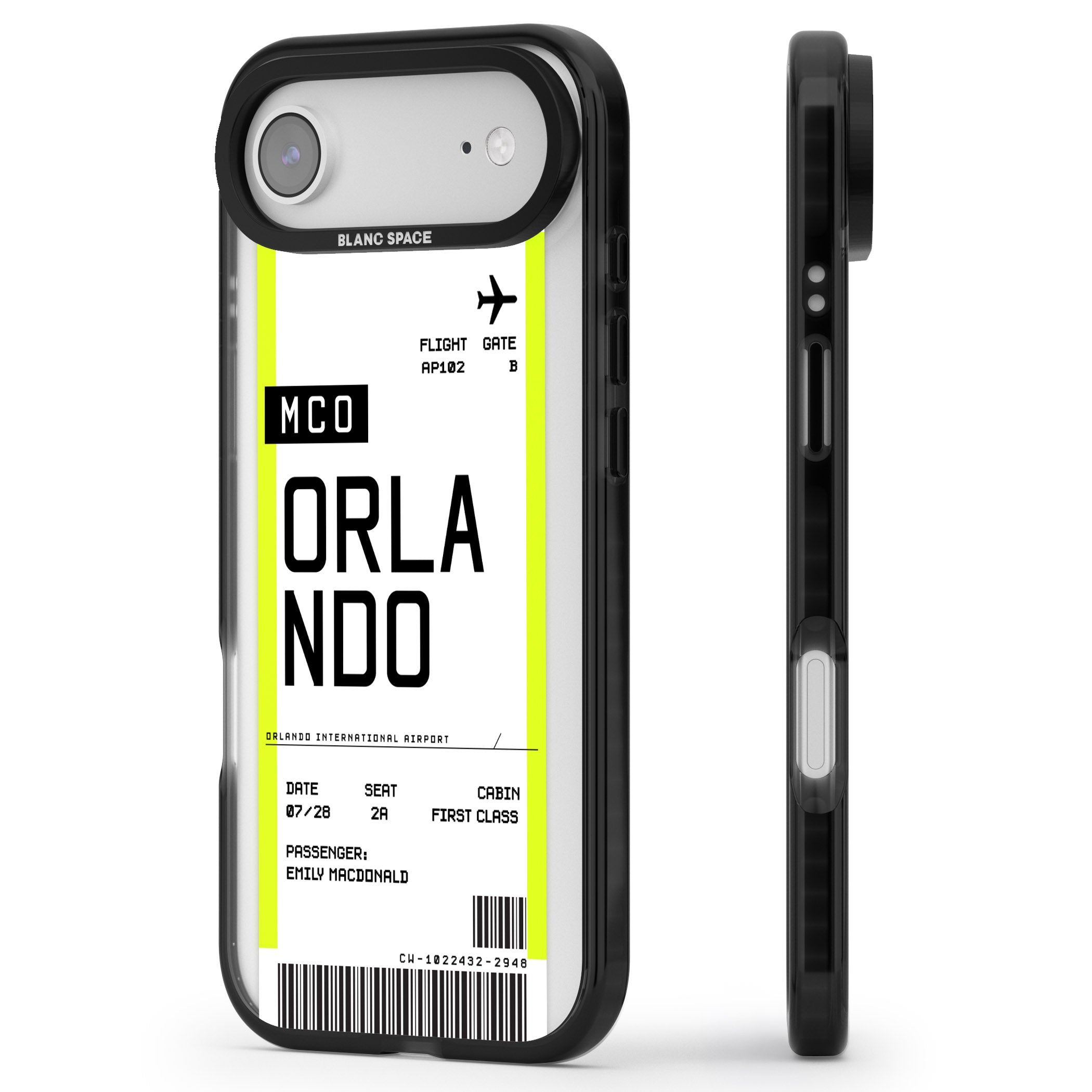 Personalised Orlando Boarding Pass iPhone 17 Air Impact Black Phone Case Side Profile