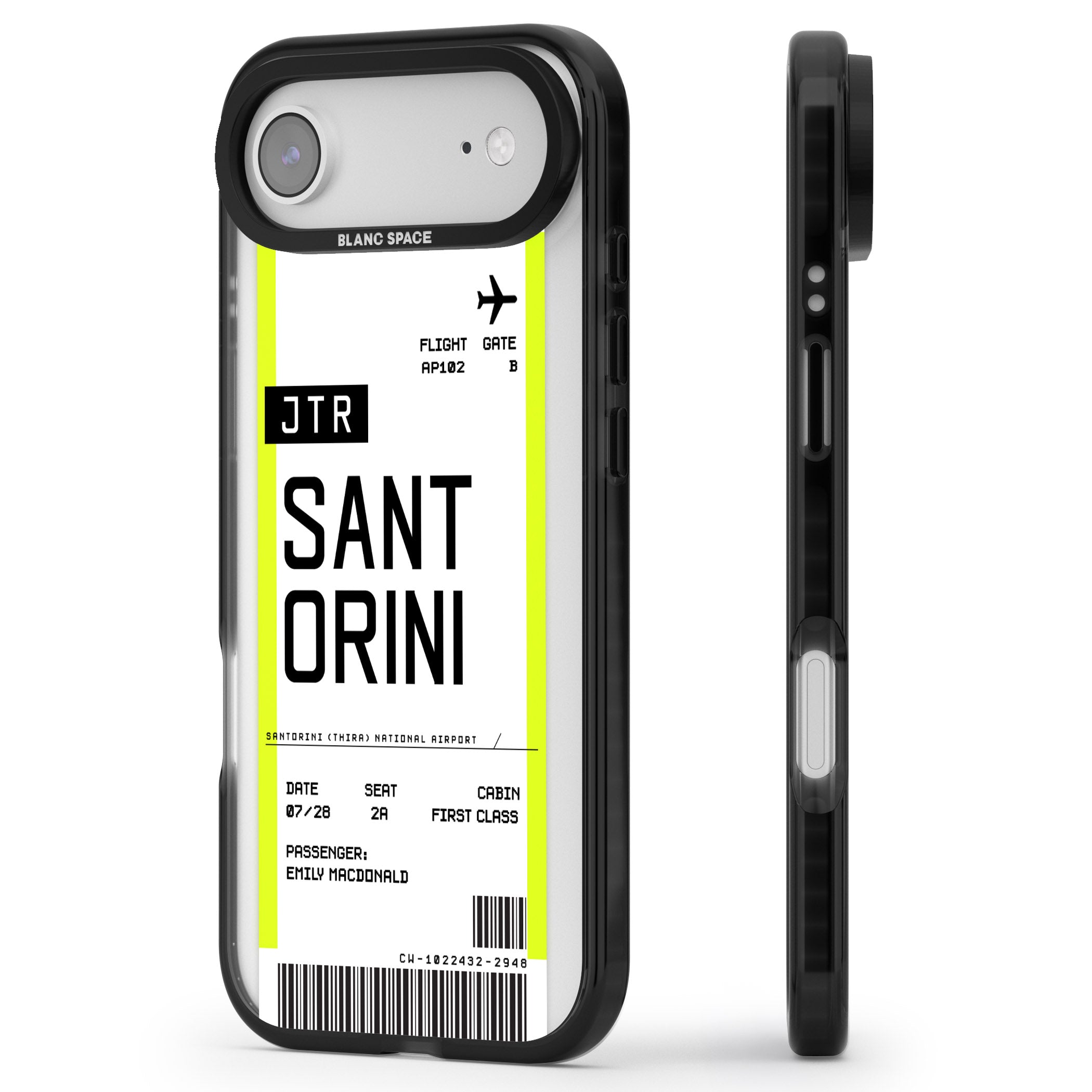 Personalised Santorini Boarding Pass iPhone 17 Air Impact Black Phone Case Side Profile