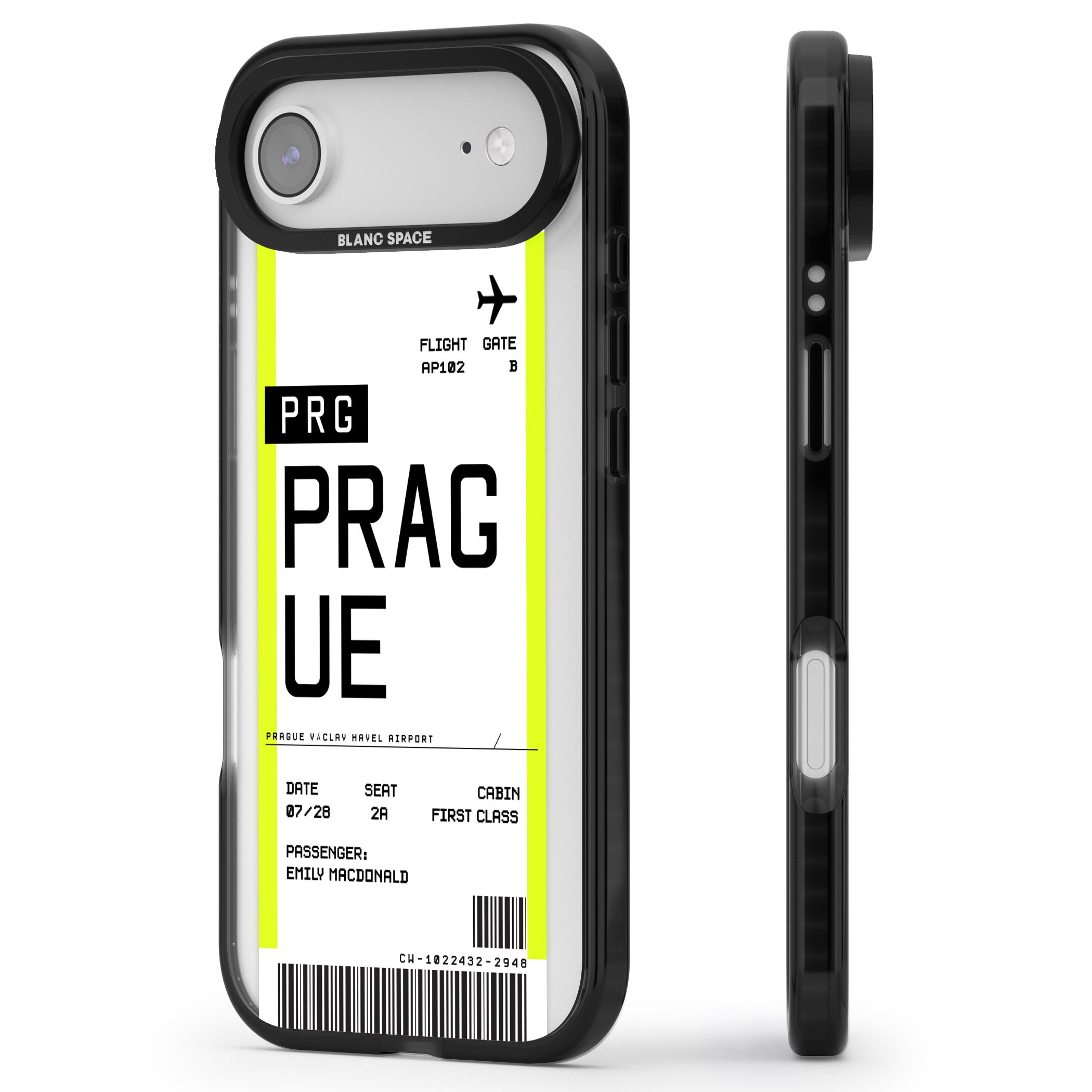 Personalised Prague Boarding Pass iPhone 17 Air Impact Black Phone Case Side Profile