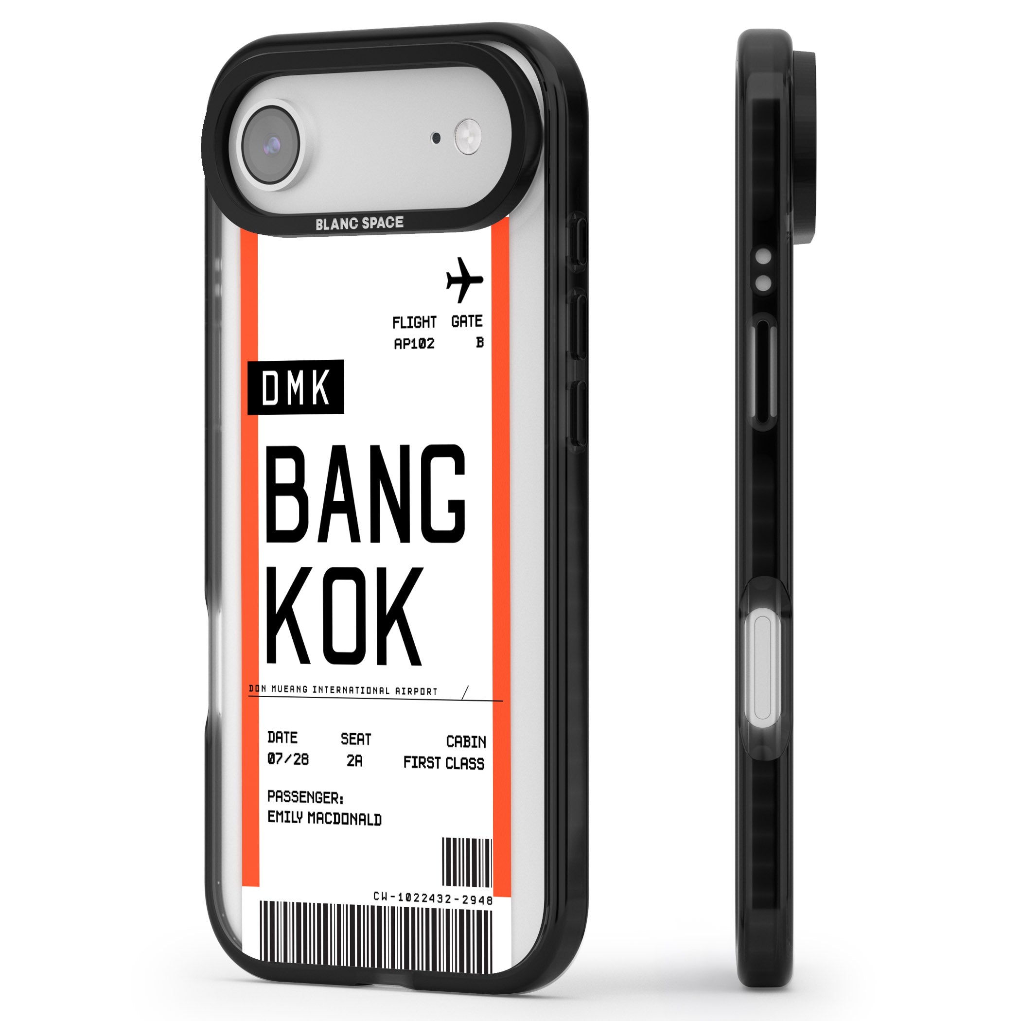 Personalised Bangkok Boarding Pass iPhone 17 Air Impact Black Phone Case Side Profile