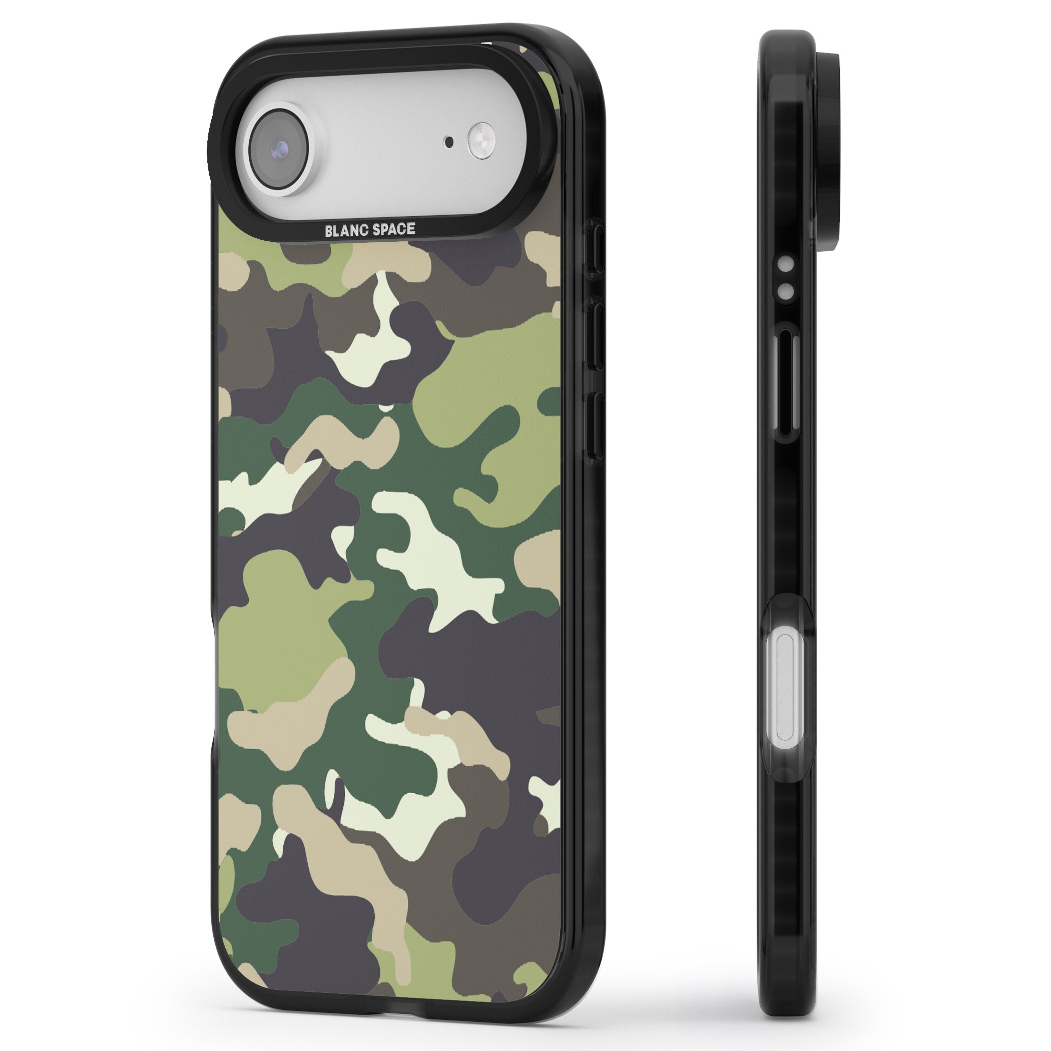 Green Camo iPhone 17 Air Impact Black Phone Case Side Profile
