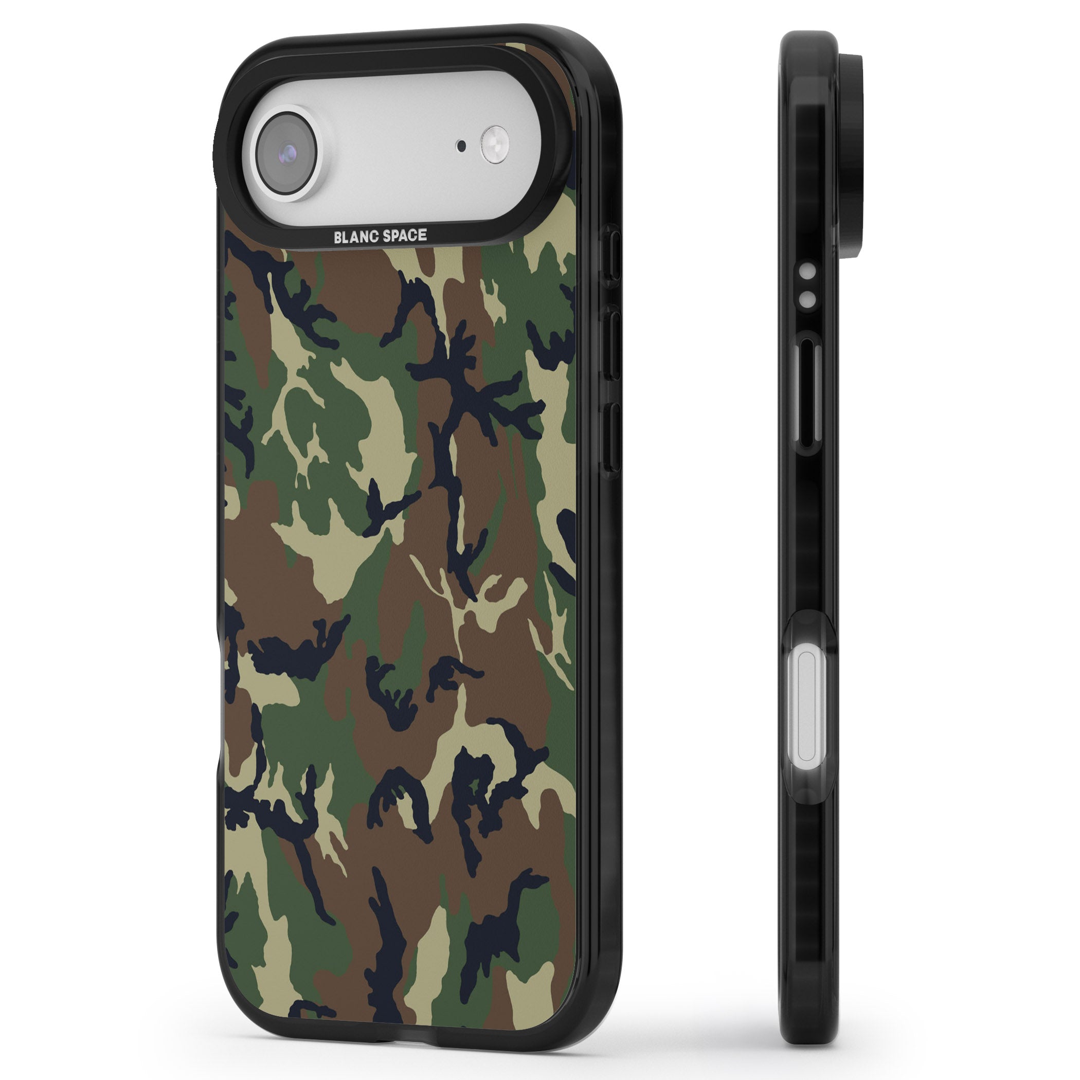 Forest Green Camo iPhone 17 Air Impact Black Phone Case Side Profile