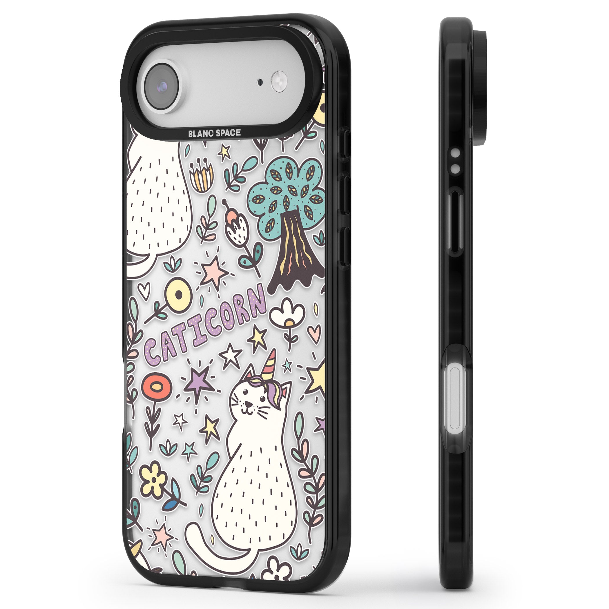 Caticorn Pattern iPhone 17 Air Impact Black Phone Case Side Profile