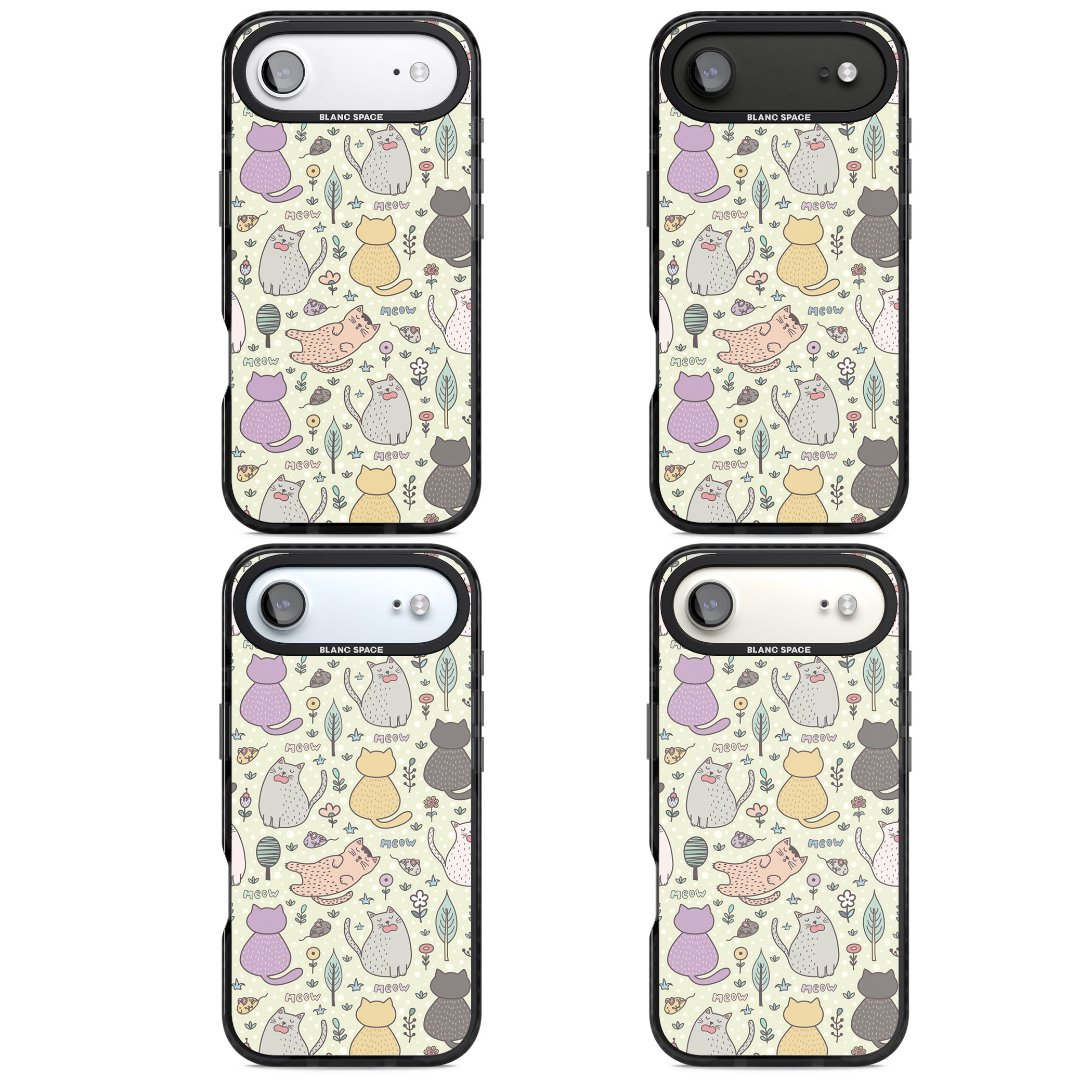 Cat Pattern Cream iPhone 17 Air Impact Black Phone Case APT Impact Protection