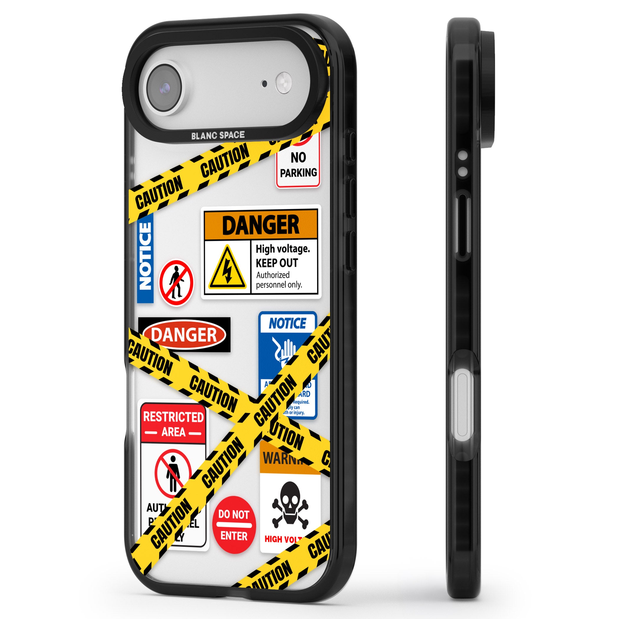 Caution Sign iPhone 17 Air Impact Black Phone Case Side Profile