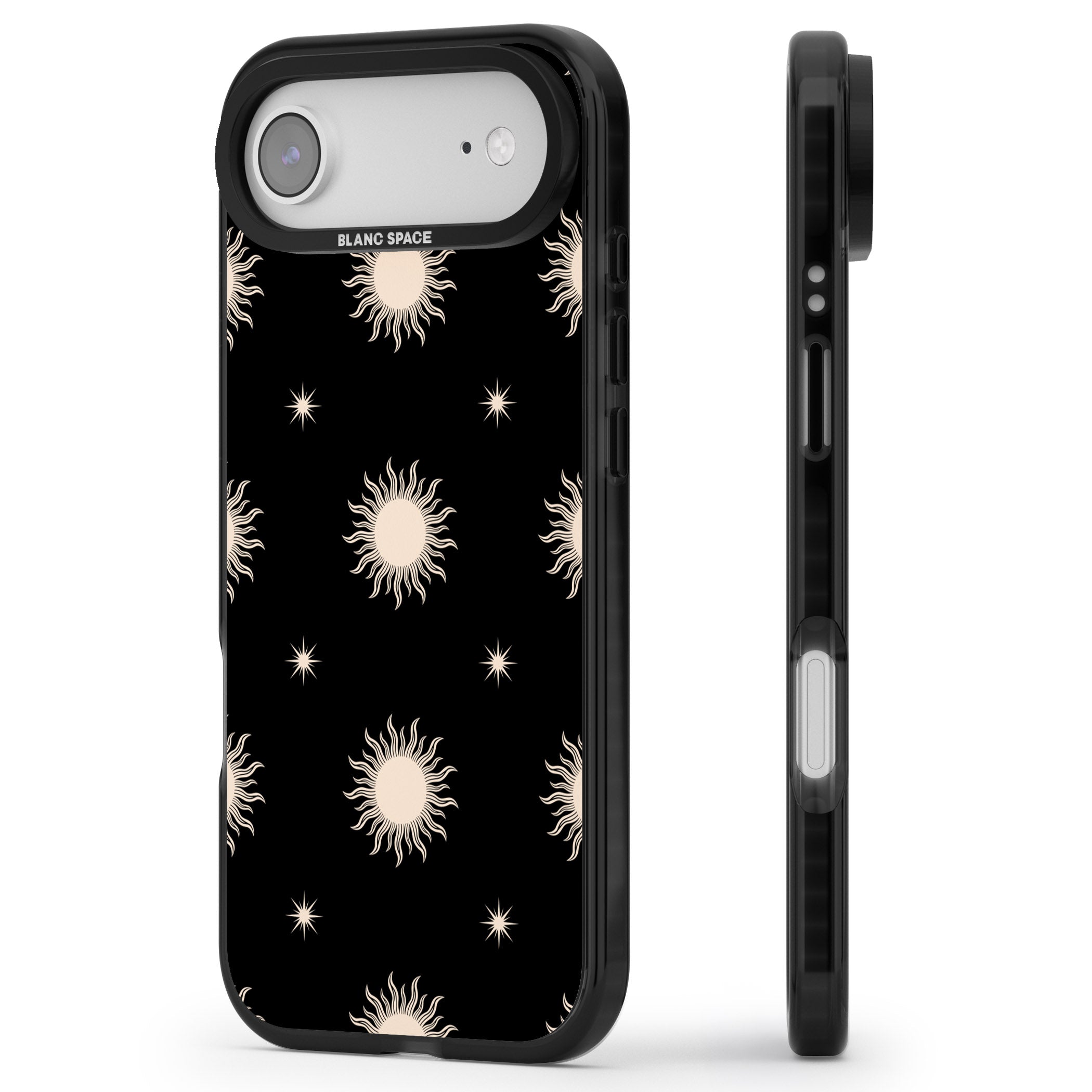 Celestial Patterns Classic Suns (Black) iPhone 17 Air Impact Black Phone Case Side Profile