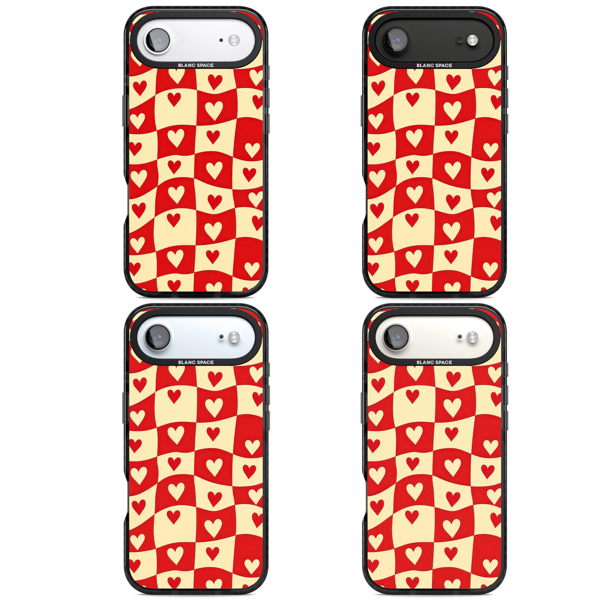 Red Wavy Checked & Hearts iPhone 17 Air Impact Black Phone Case APT Impact Protection
