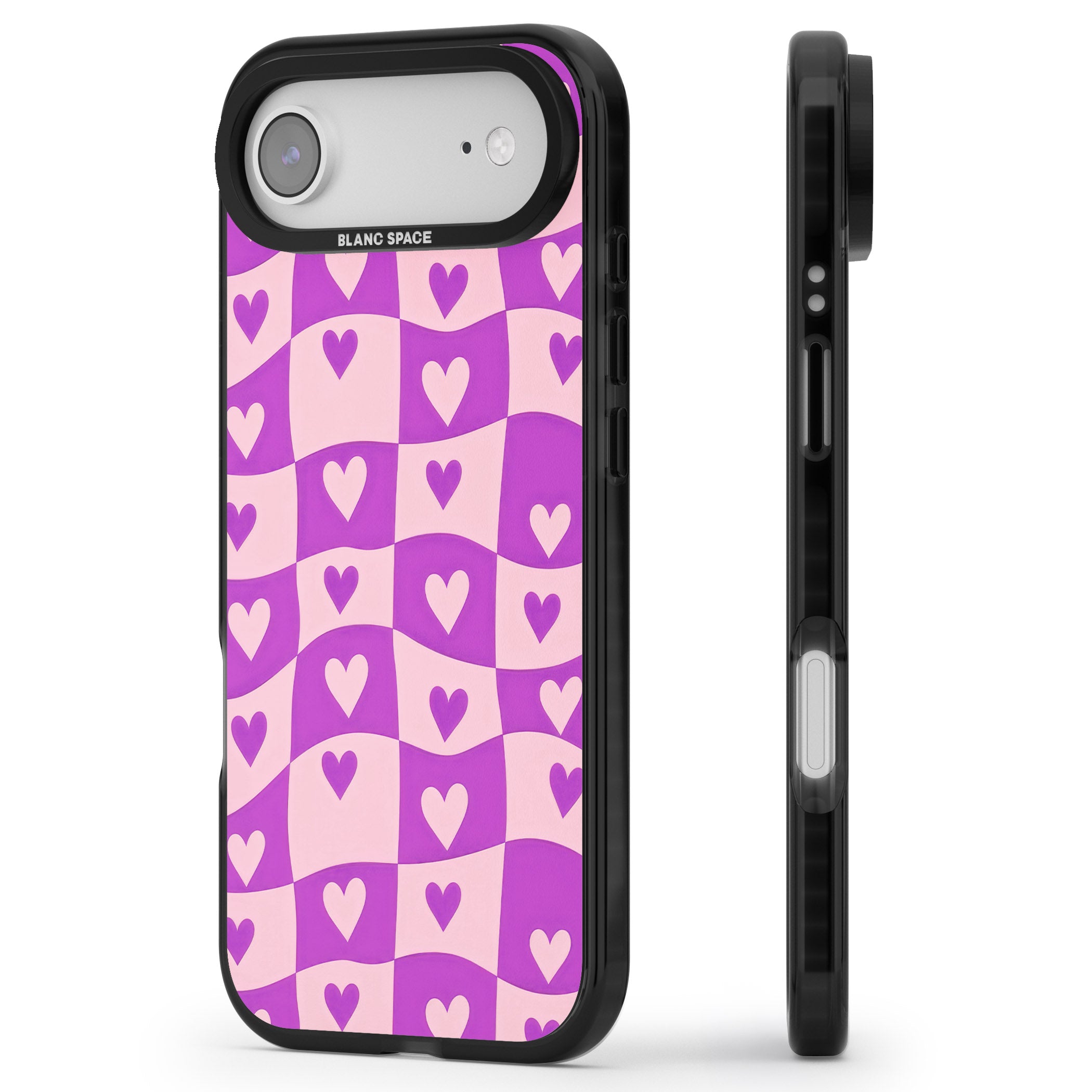 Purple Wavy Checked Hearts iPhone 17 Air Impact Black Phone Case Side Profile