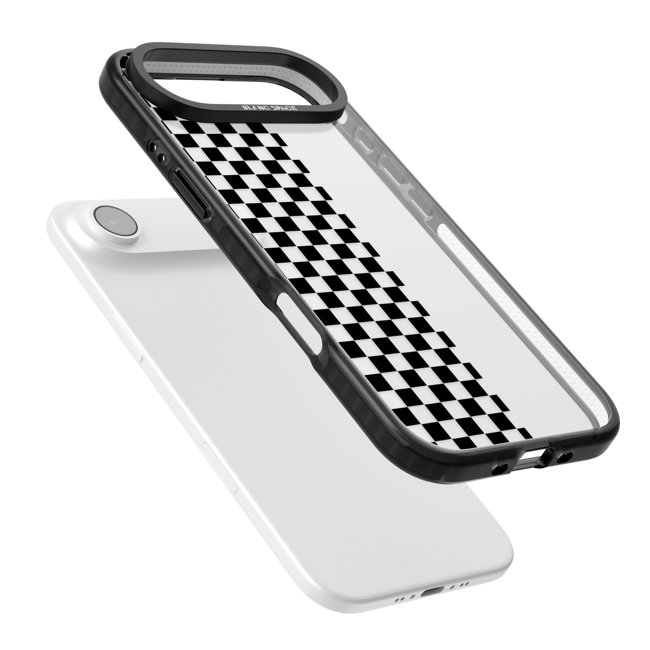 Checker: Half Black Check On Clear iPhone 17 Air Impact Black Phone Case Colours