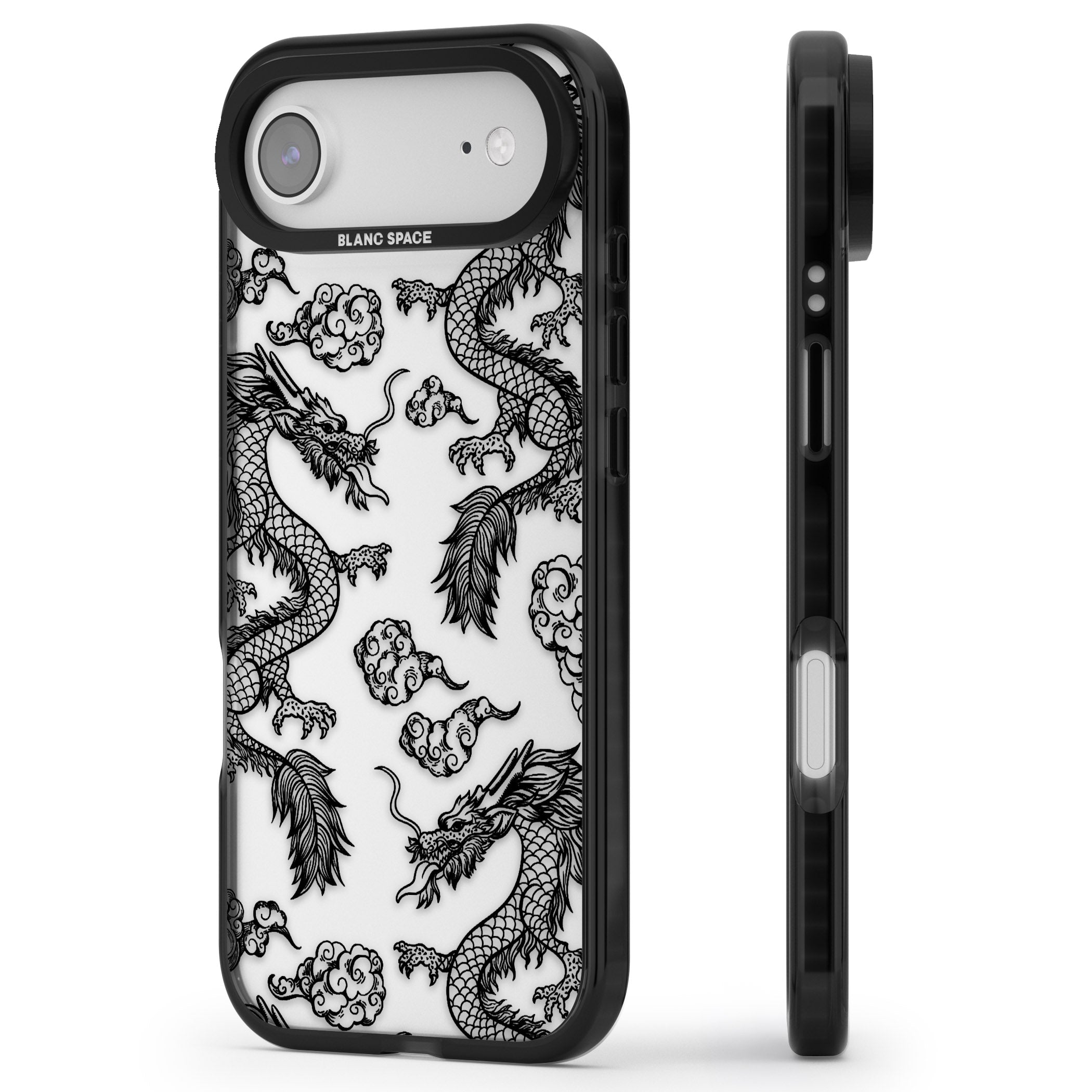 Black Dragon Pattern iPhone 17 Air Impact Black Phone Case Side Profile