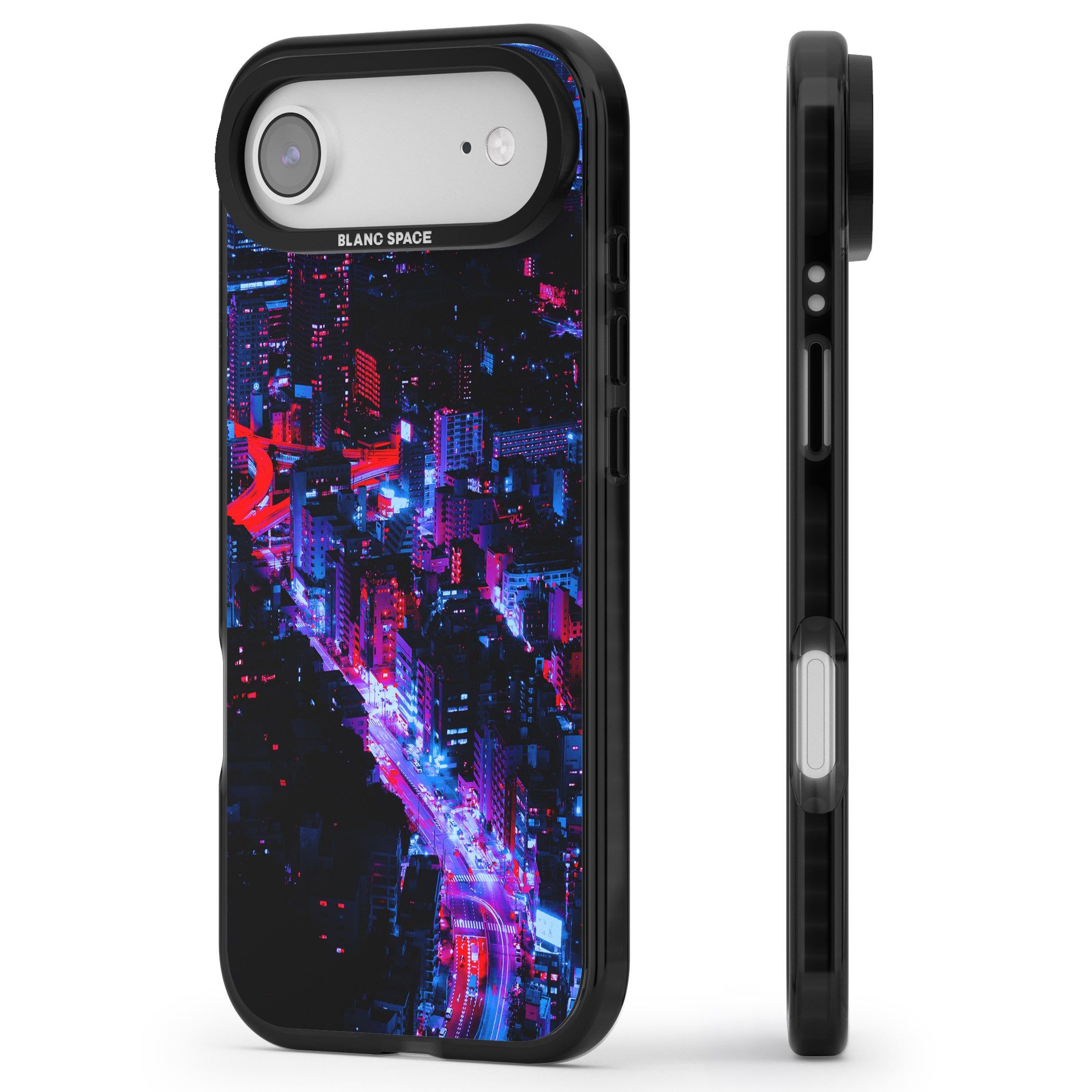 Neon Cityscape iPhone 17 Air Impact Black Phone Case Side Profile