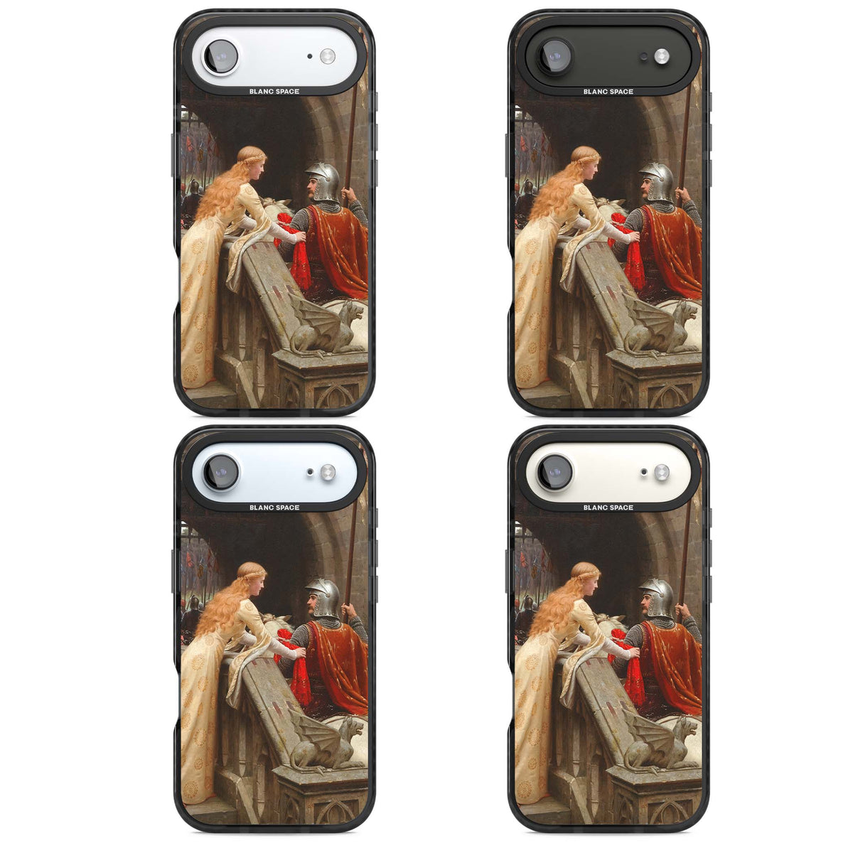 God Speed fine art iPhone case featuring Edmund Blair Leighton's medieval knight and lady beneath a stone archway | Clear Impact case for iPhone Air