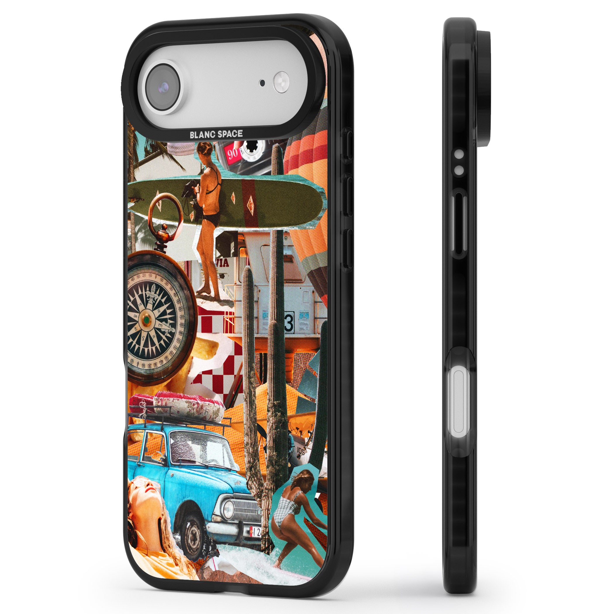 Vintage Collage: Road Trip iPhone 17 Air Impact Black Phone Case Side Profile