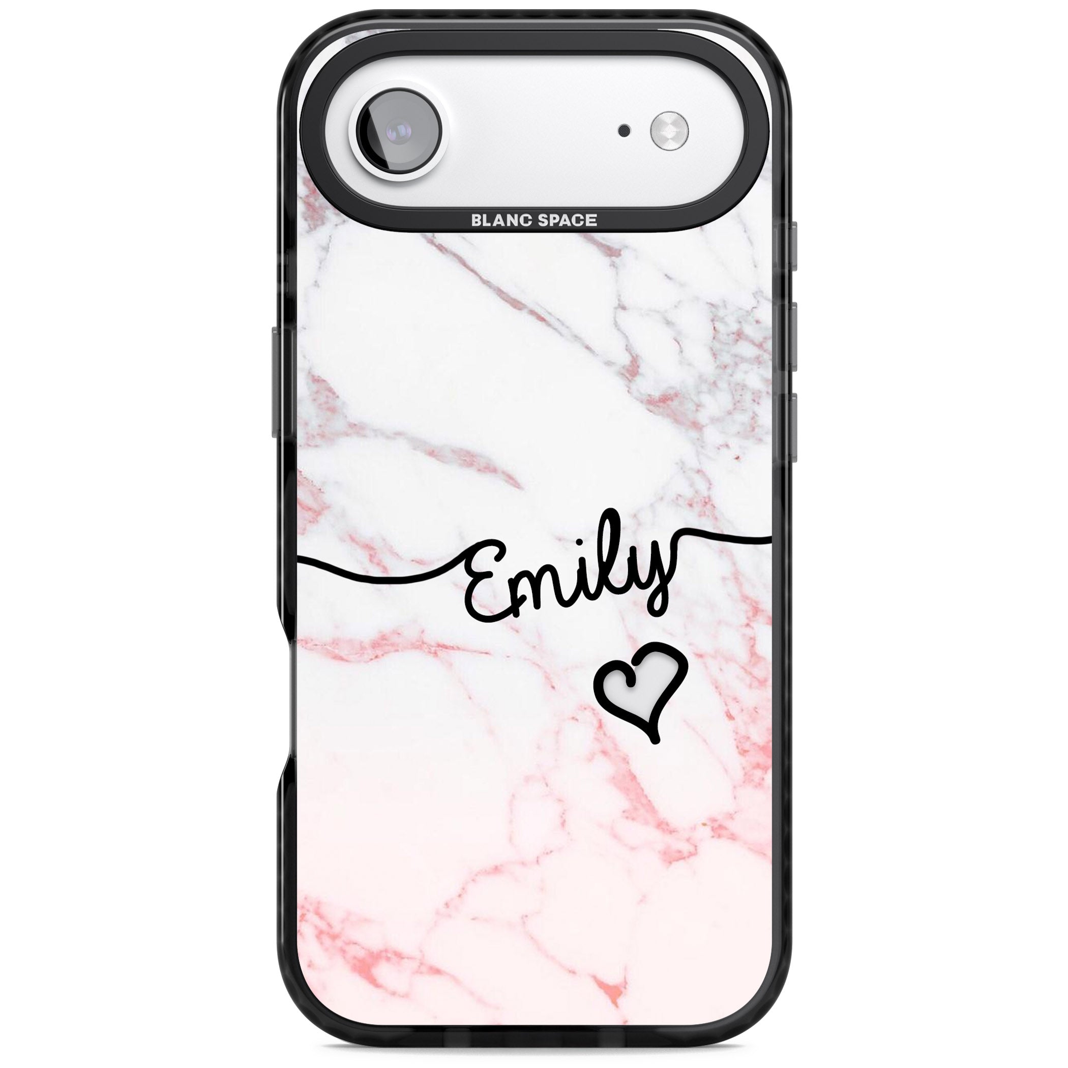 Personalised Pink Fade Marble Heart iPhone 17 Air Impact Black Phone Case