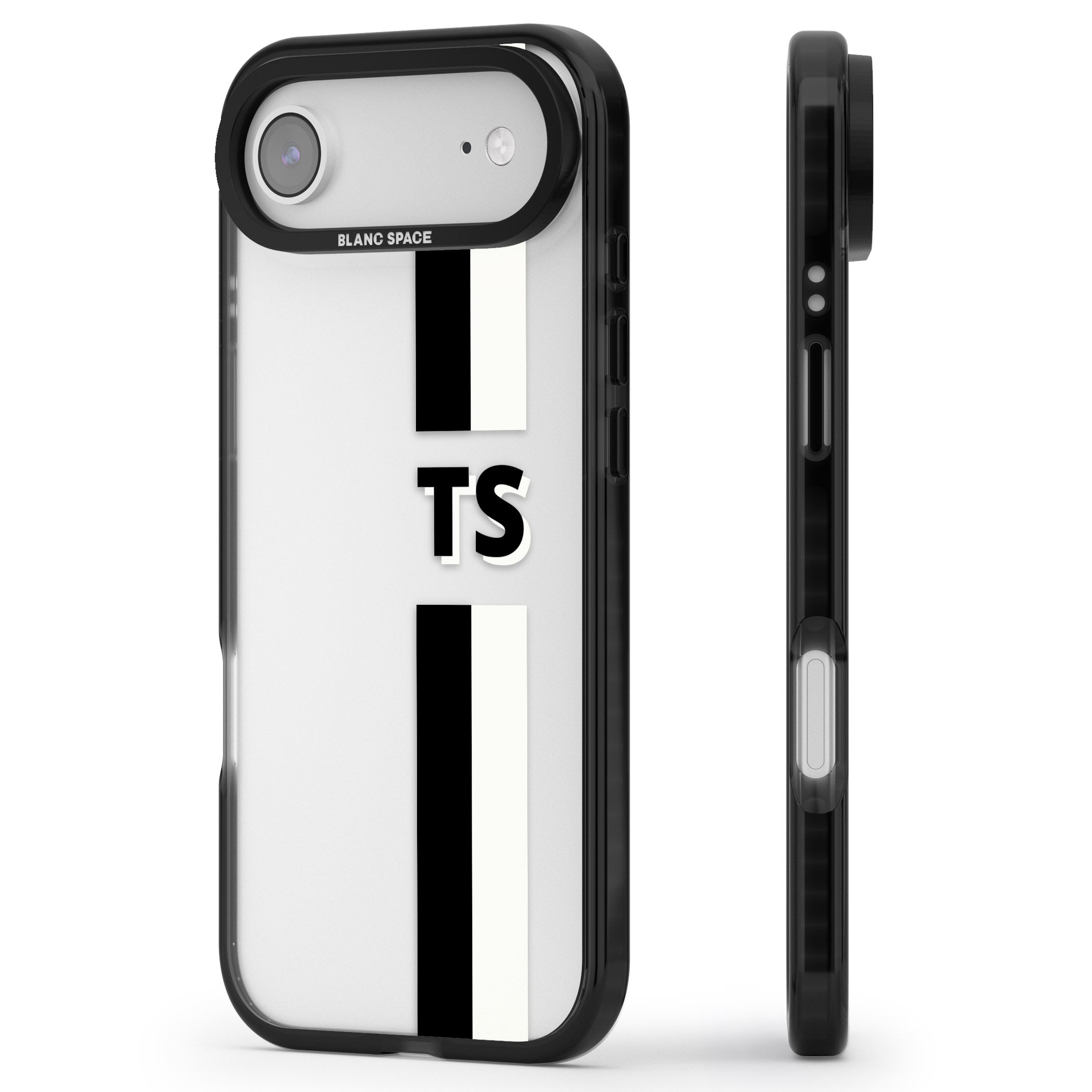 Personalised Black And White Stripe iPhone 17 Air Impact Black Phone Case Side Profile