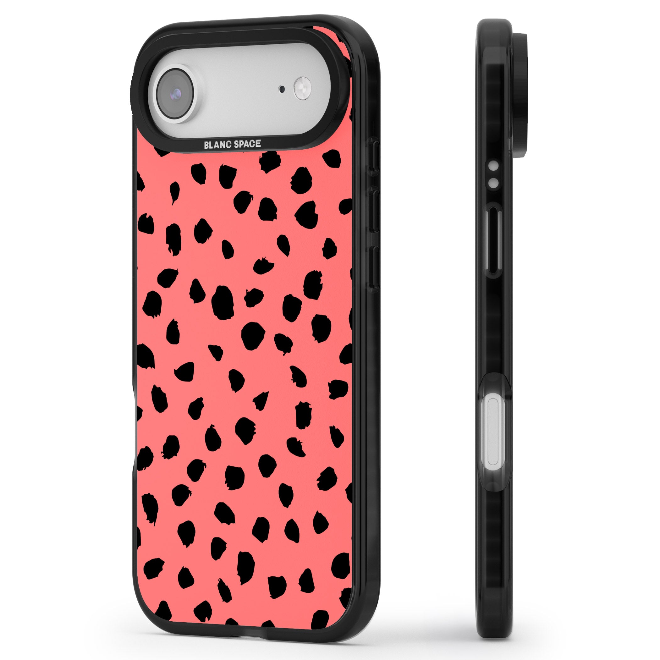 Black Dalmatian Spots On Coral iPhone 17 Air Impact Black Phone Case Side Profile