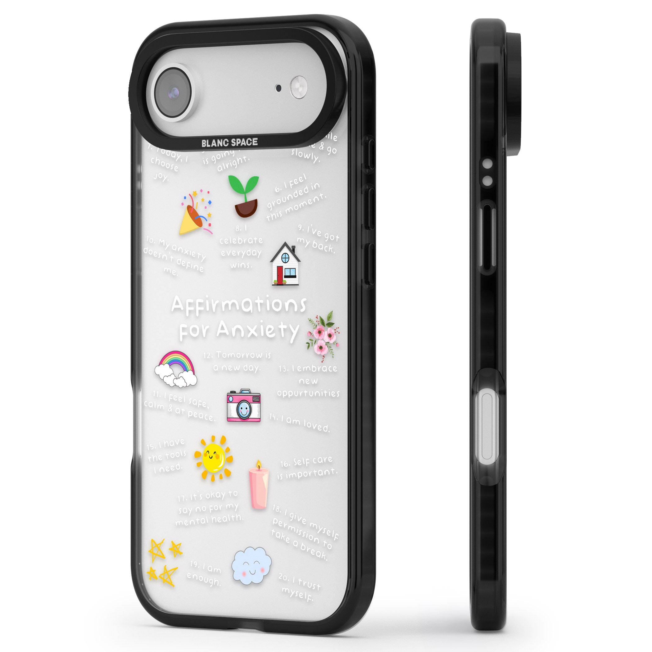 Anxiety White Text iPhone 17 Air Impact Black Phone Case Side Profile