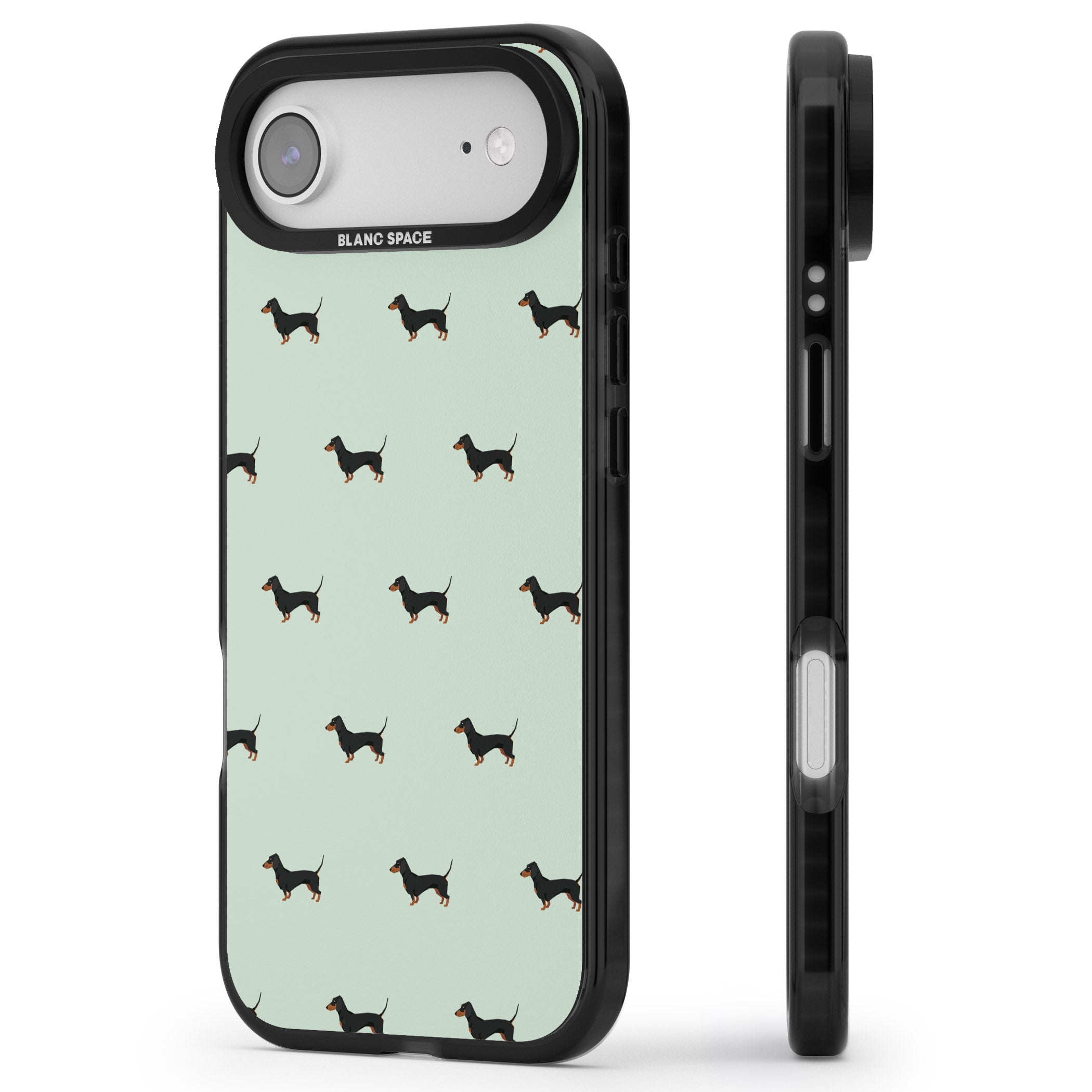 Dachshund Dog Pattern iPhone 17 Air Impact Black Phone Case Side Profile