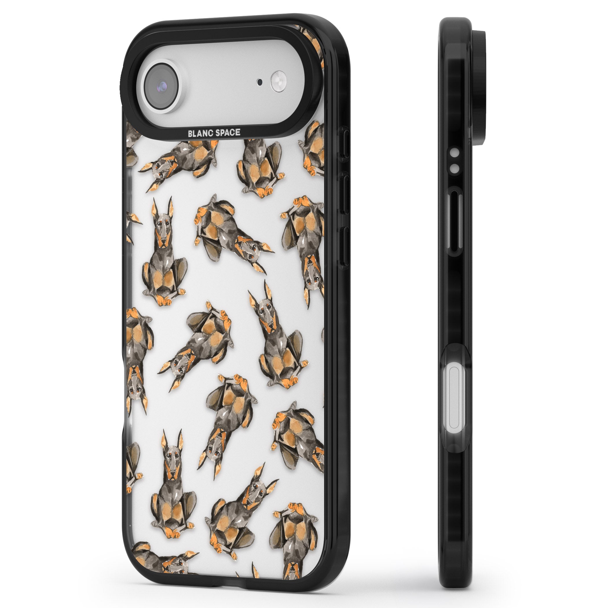 Doberman Watercolor Dog iPhone 17 Air Impact Black Phone Case Side Profile
