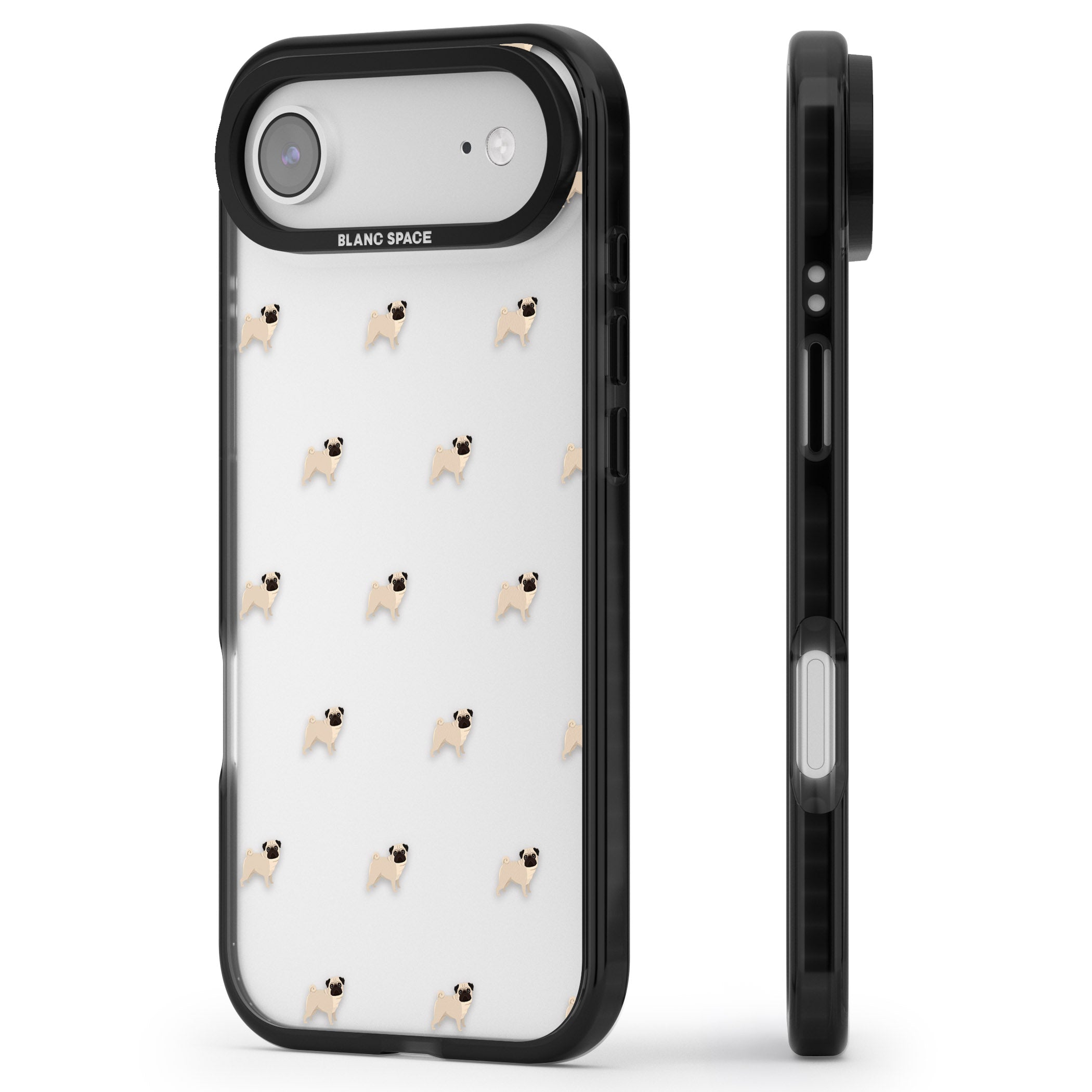 Pug Pattern iPhone 17 Air Impact Black Phone Case Side Profile